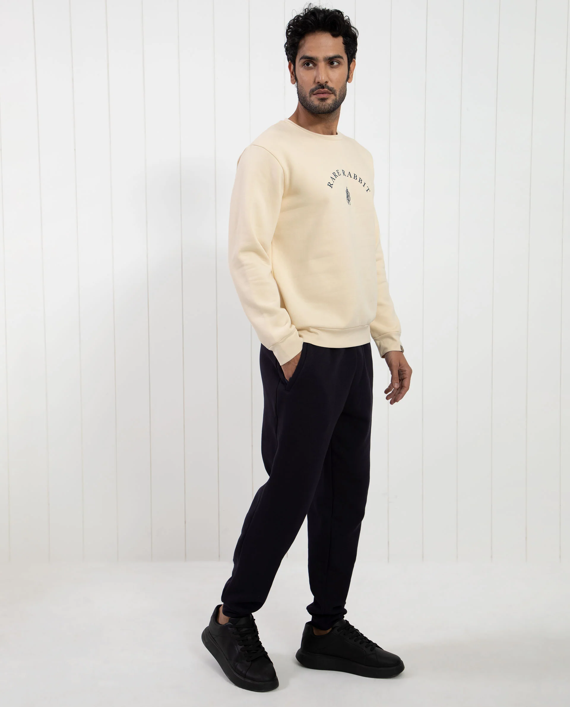 Rare Rabbit Men's Nomic Light Yellow Cotton Graphic Print Regular Fit Full Sleeve Crew Neck Sweatshirt - Image 8