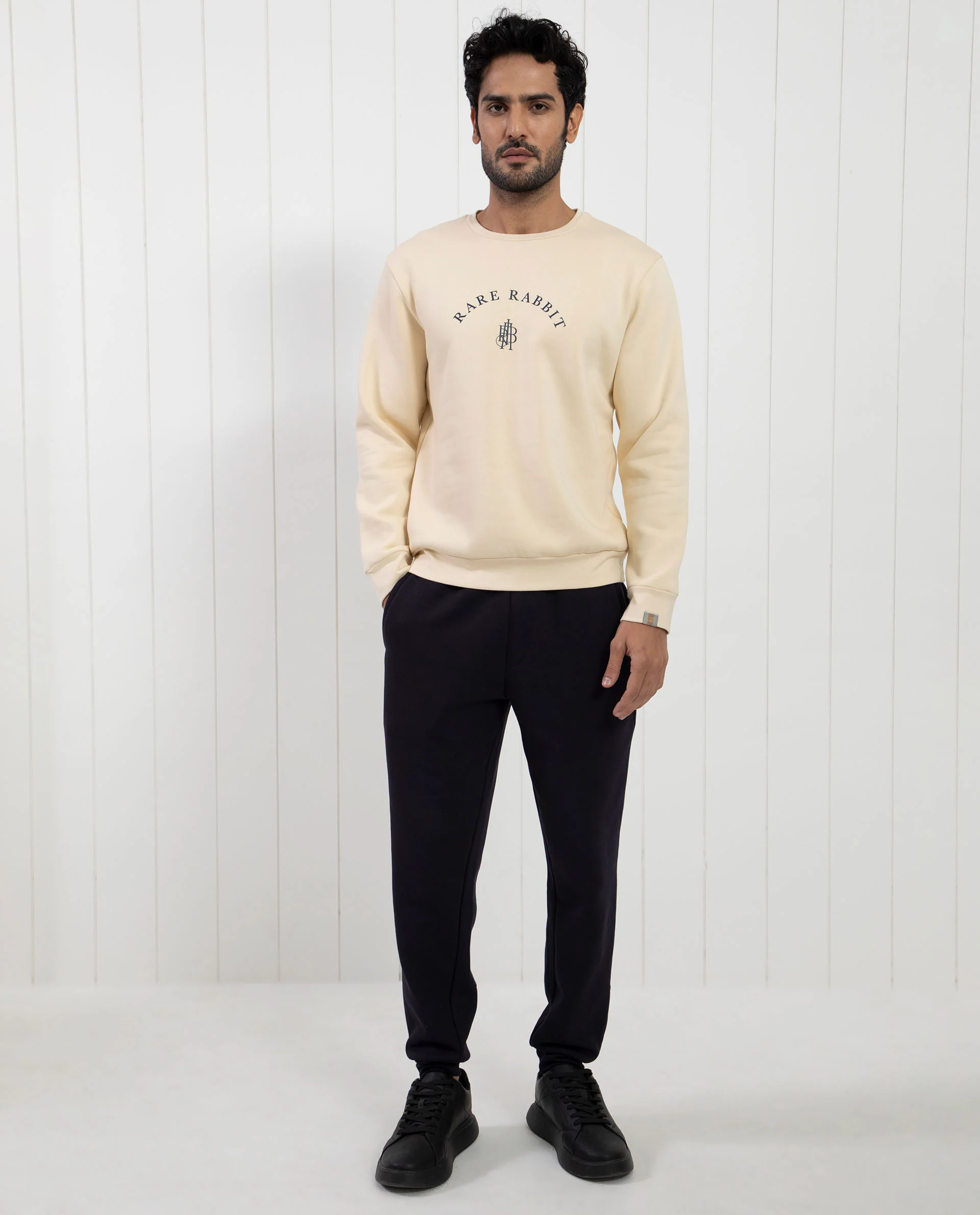 Rare Rabbit Men's Nomic Light Yellow Cotton Graphic Print Regular Fit Full Sleeve Crew Neck Sweatshirt - Image 9