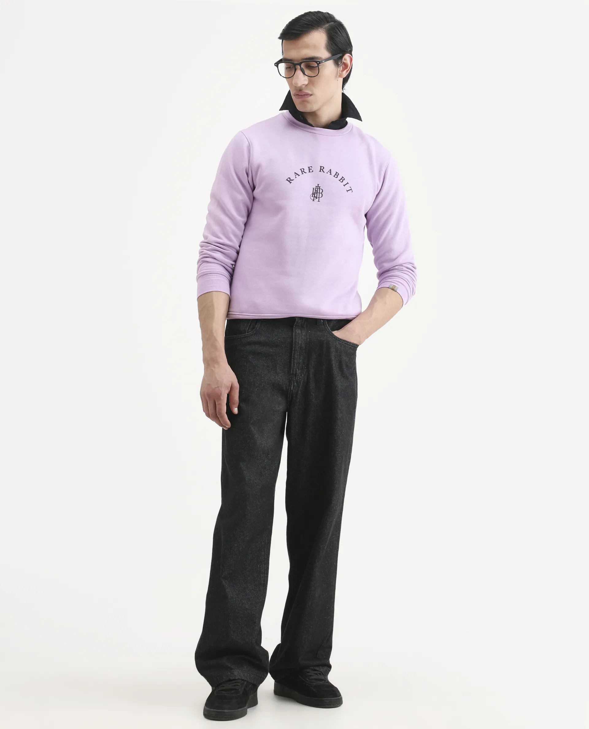 Rare Rabbit Men's Nomic Pastel Purple Cotton Graphic Print Regular Fit Full Sleeve Crew Neck Sweatshirt - Image 2