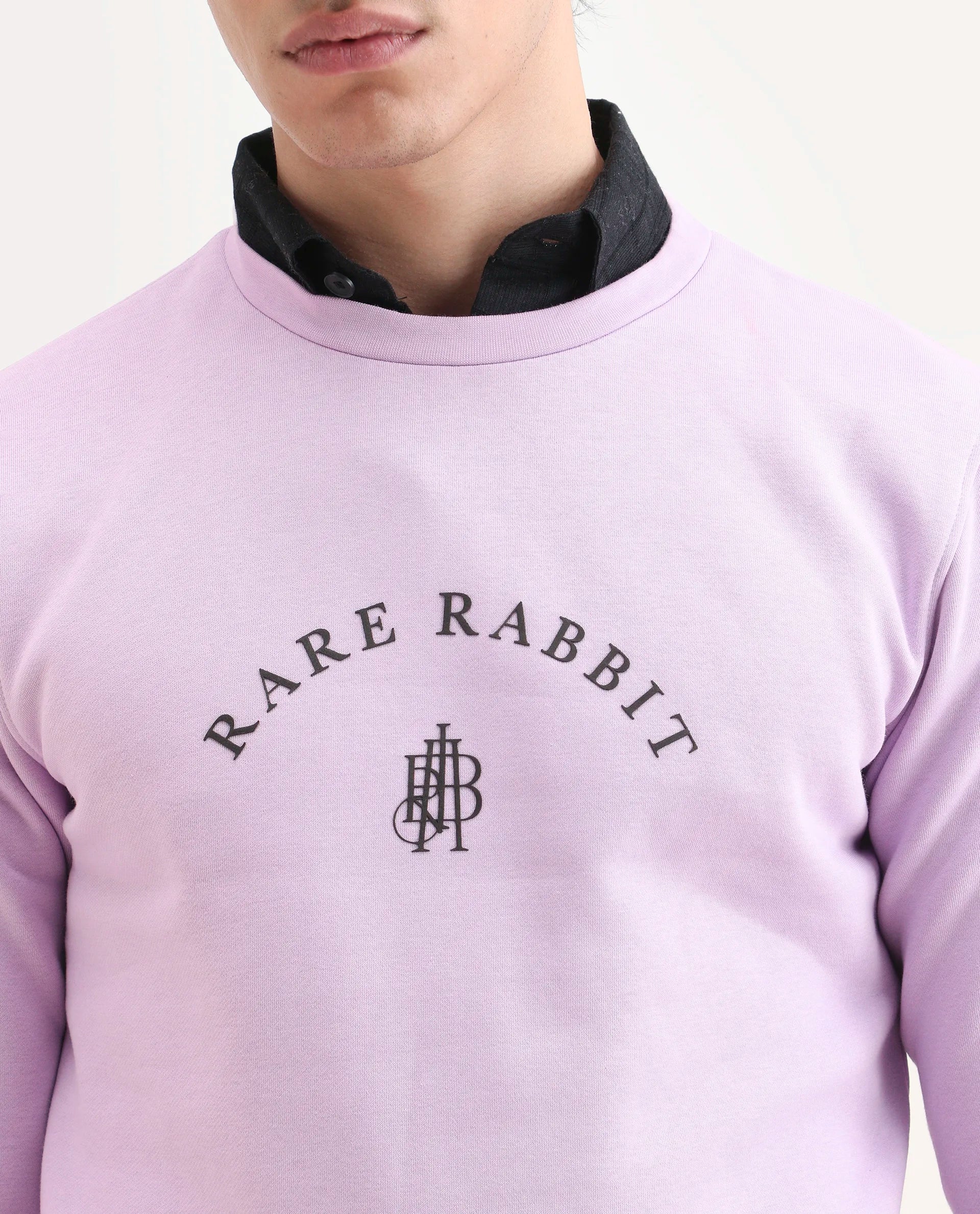Rare Rabbit Men's Nomic Pastel Purple Cotton Graphic Print Regular Fit Full Sleeve Crew Neck Sweatshirt - Image 3