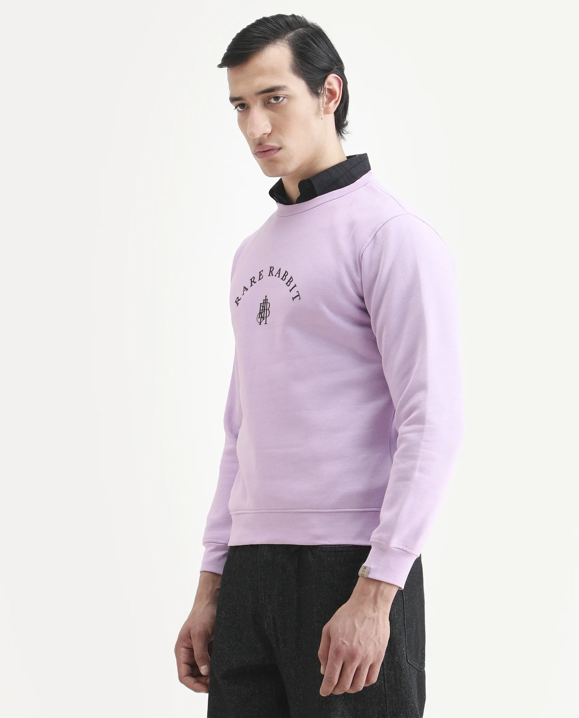 Rare Rabbit Men's Nomic Pastel Purple Cotton Graphic Print Regular Fit Full Sleeve Crew Neck Sweatshirt - Image 4