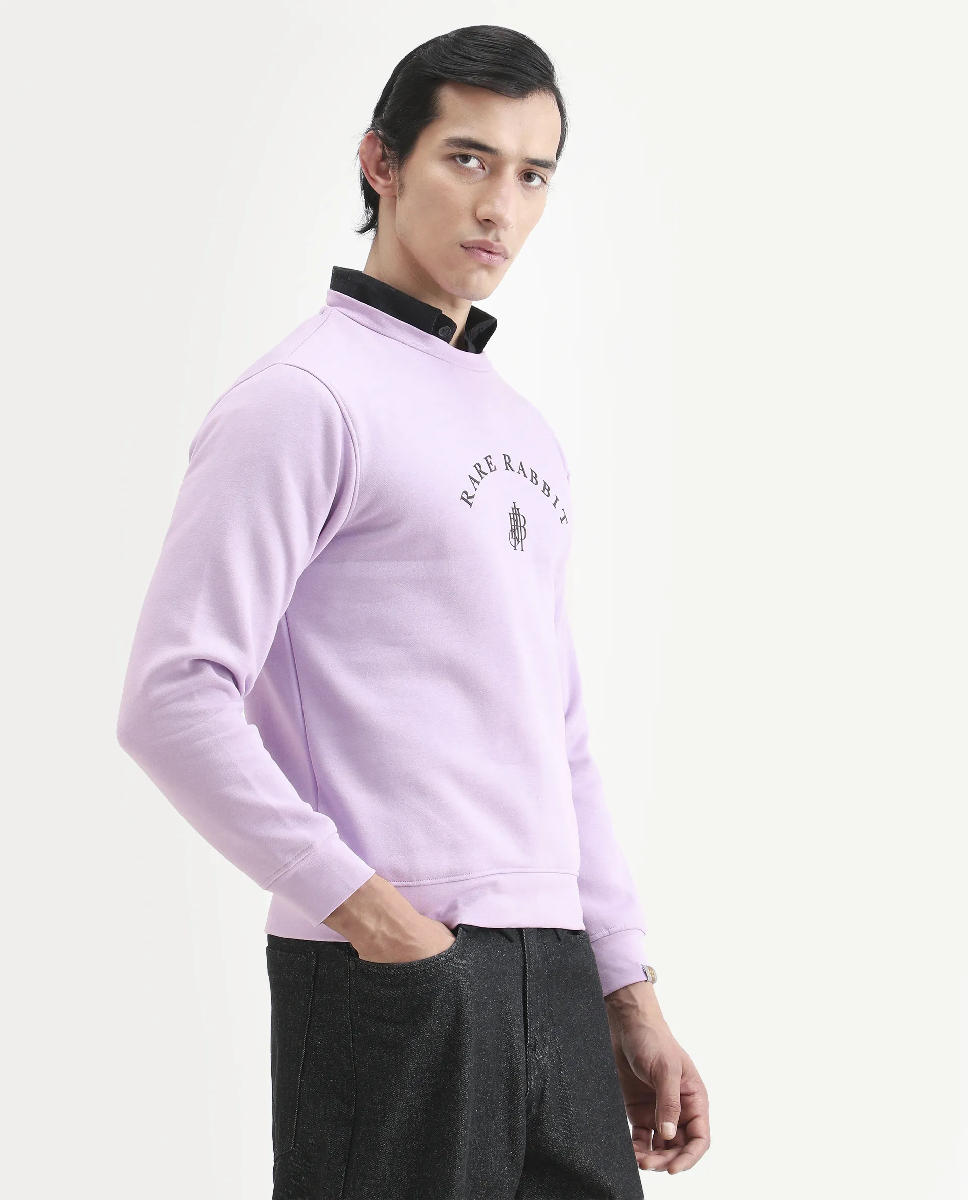 Rare Rabbit Men's Nomic Pastel Purple Cotton Graphic Print Regular Fit Full Sleeve Crew Neck Sweatshirt - Image 5