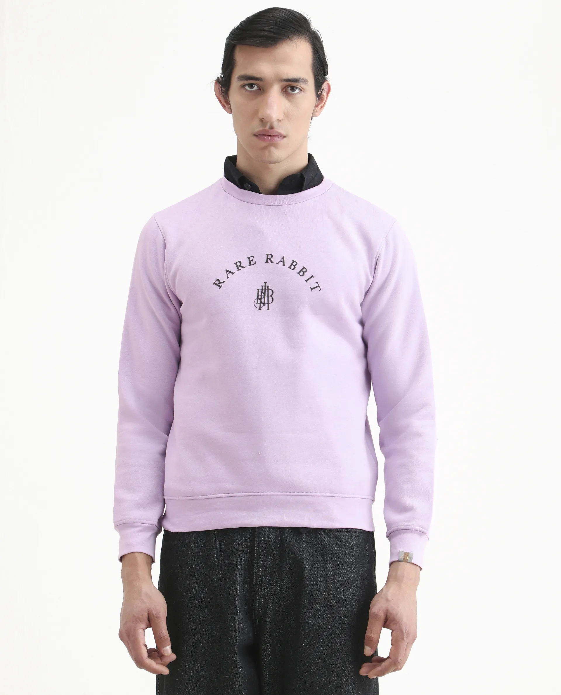 Rare Rabbit Men's Nomic Pastel Purple Cotton Graphic Print Regular Fit Full Sleeve Crew Neck Sweatshirt - Image 7