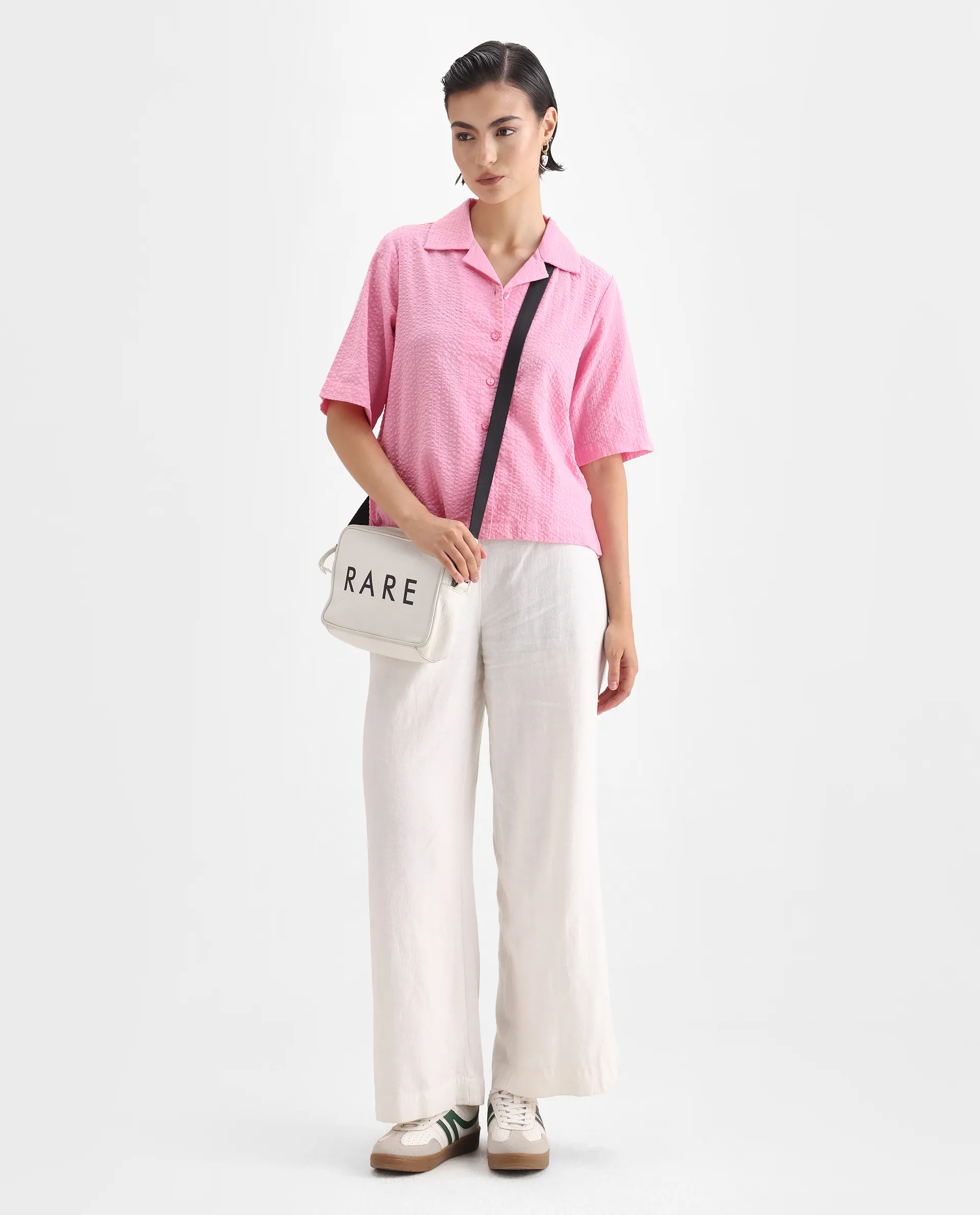 Rareism Women's Nomiki Pink Cotton Lapel Neck Plain Regular Fit Top - Image 2