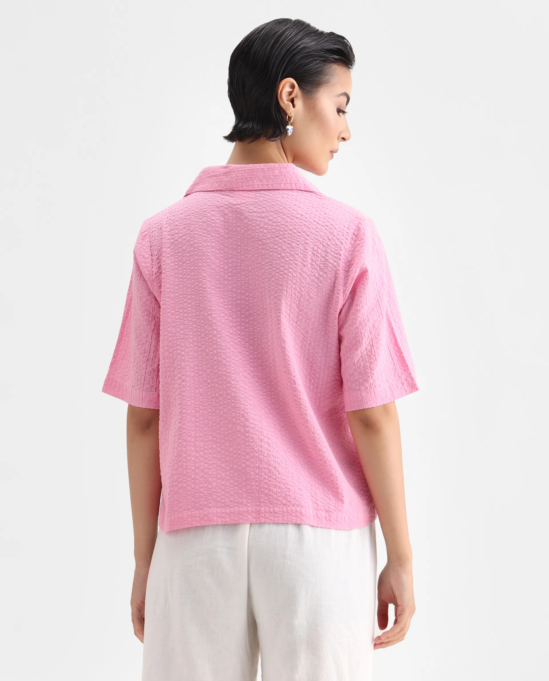 Rareism Women's Nomiki Pink Cotton Lapel Neck Plain Regular Fit Top - Image 7