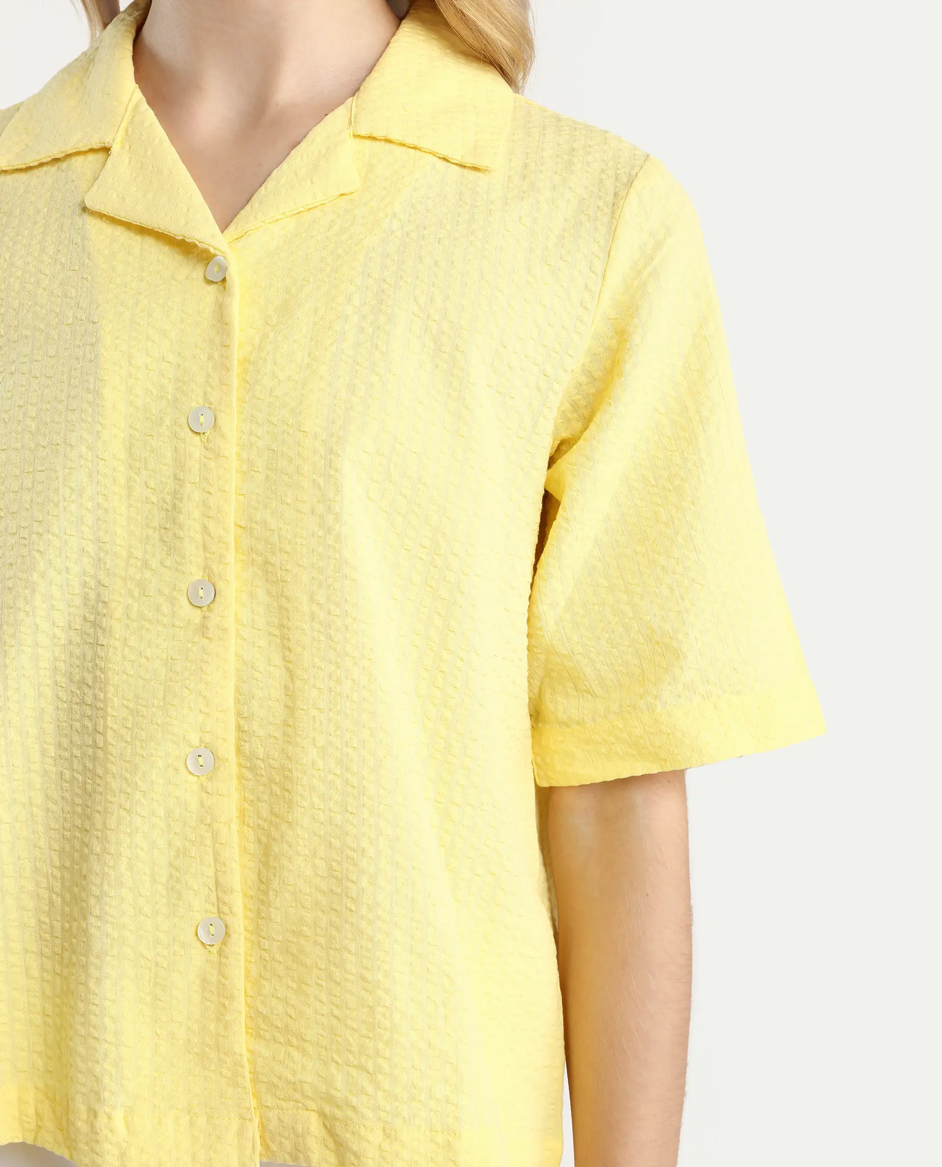 Rareism Women's Nomiki Yellow Cotton Lapel Neck Plain Regular Fit Top - Image 4