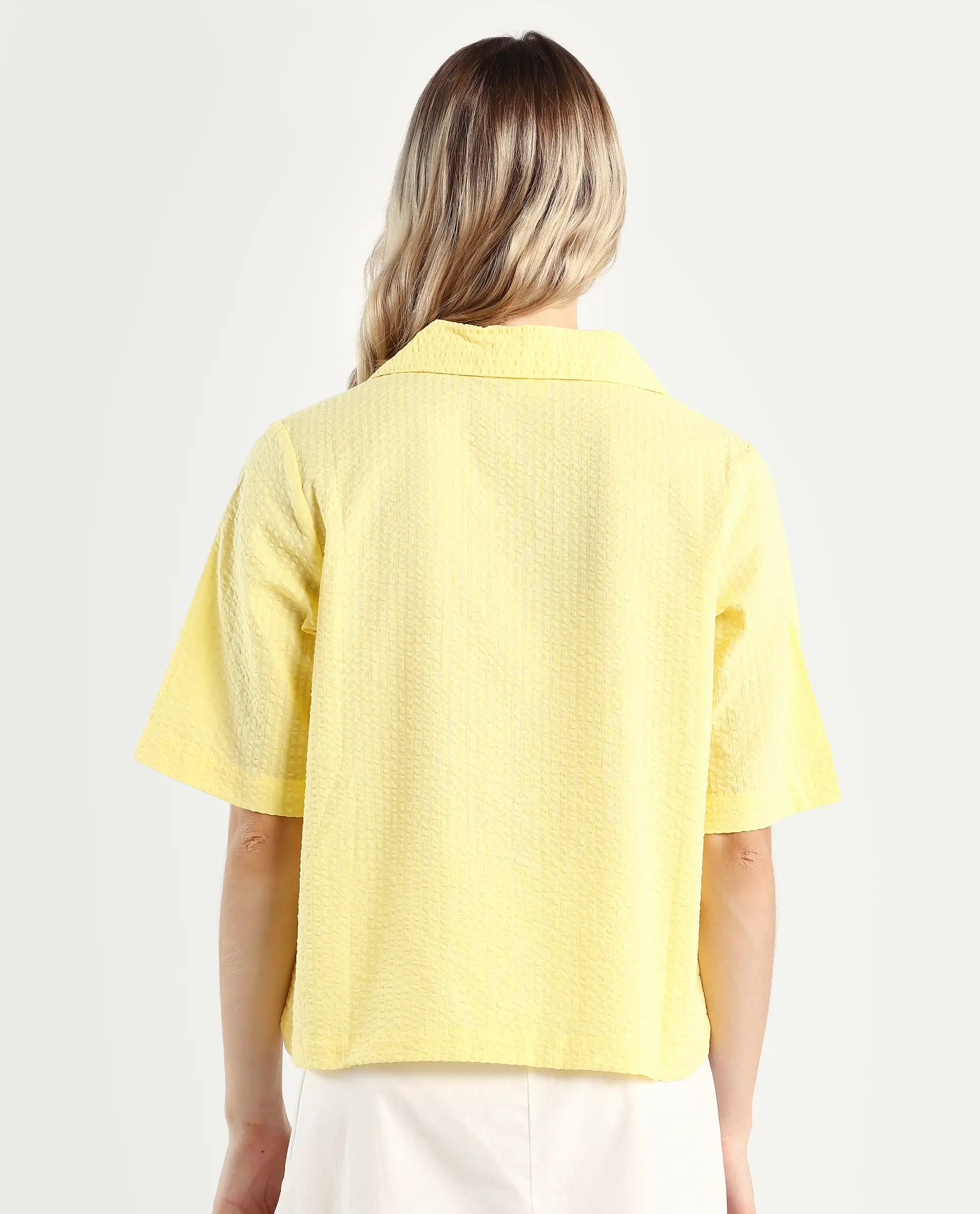 Rareism Women's Nomiki Yellow Cotton Lapel Neck Plain Regular Fit Top - Image 7