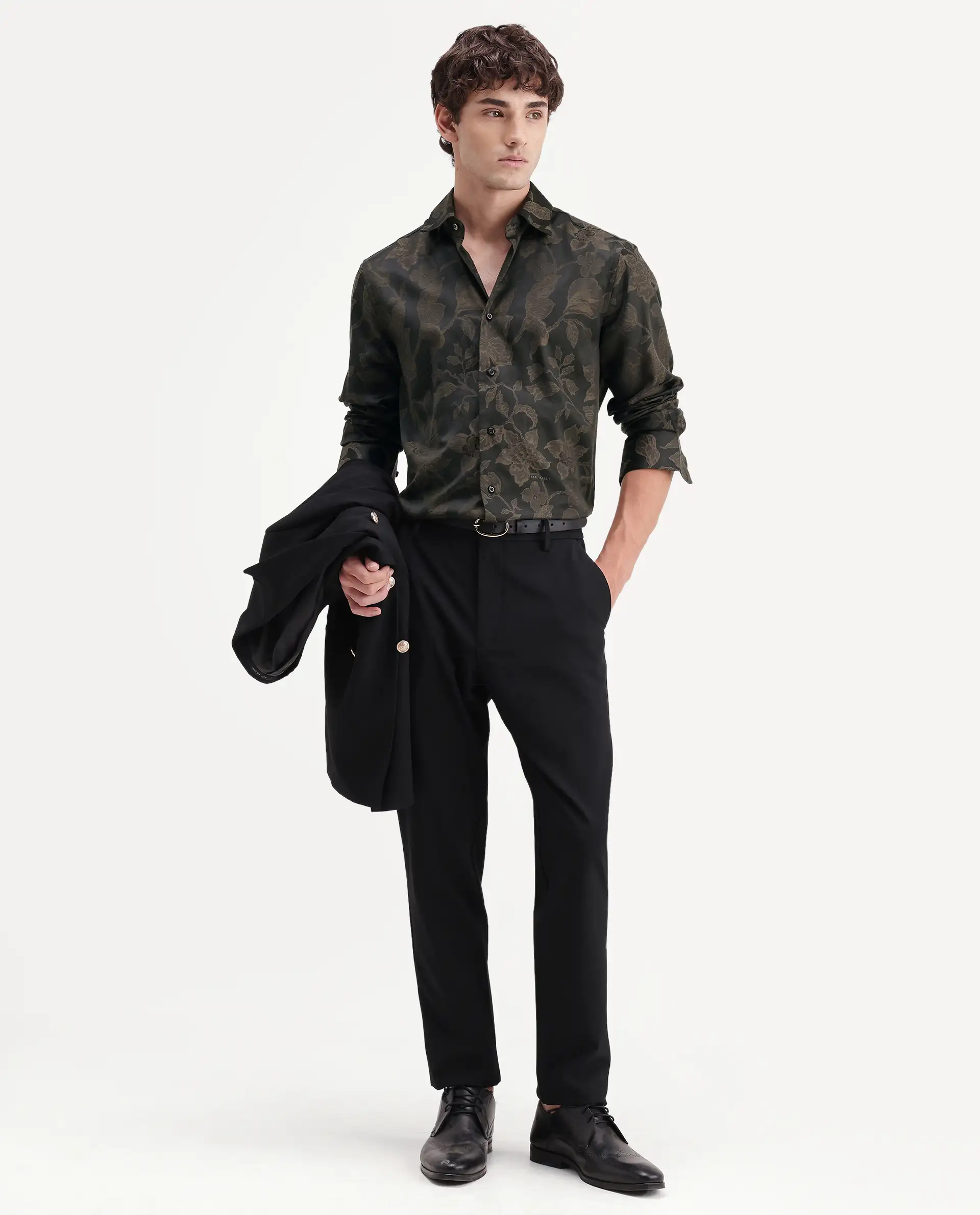 Rare Rabbit Men's Nomo Black Polyester Blend Fabric Spread Collar Regular Fit Jacquard Shirt - Image 2