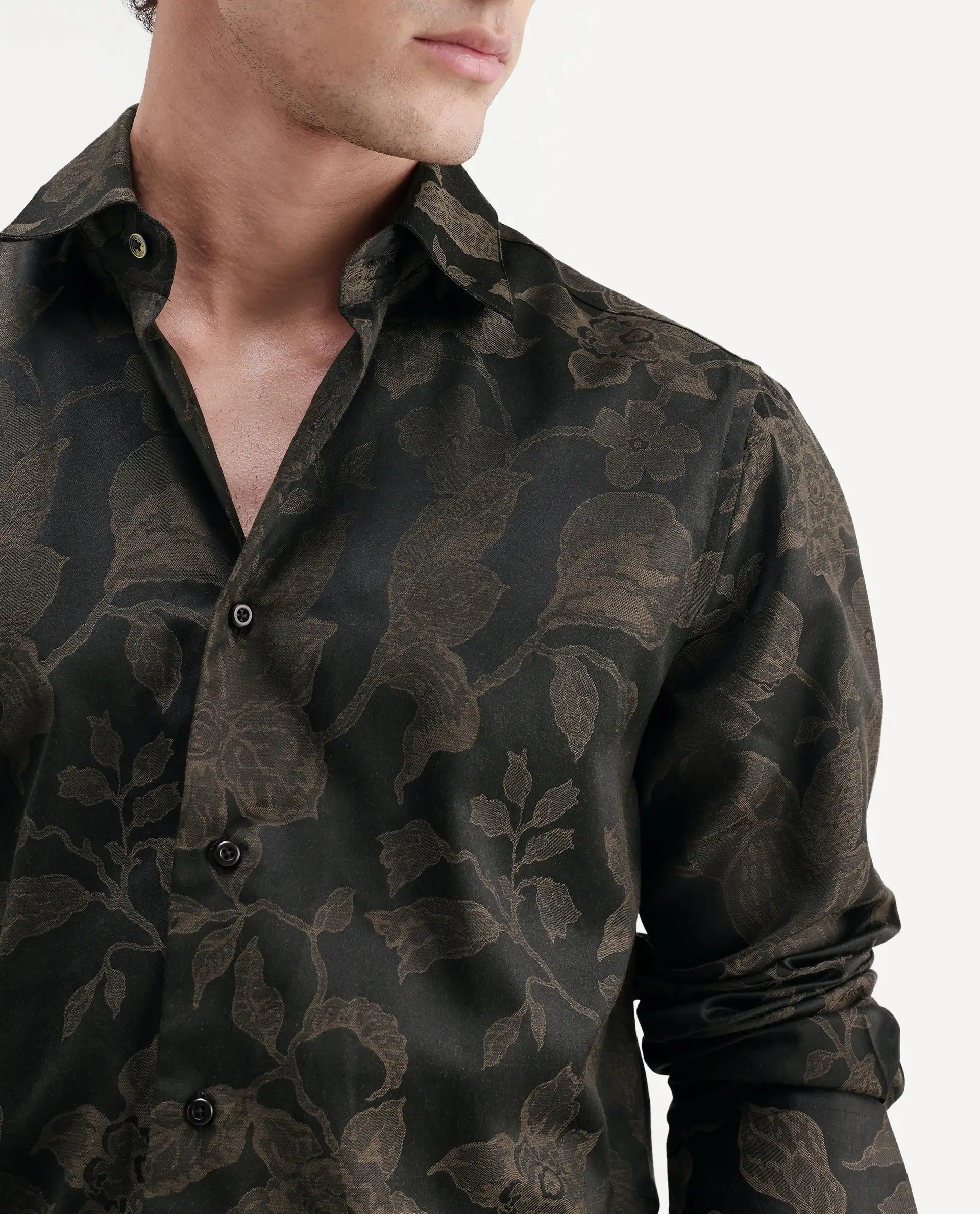 Rare Rabbit Men's Nomo Black Polyester Blend Fabric Spread Collar Regular Fit Jacquard Shirt - Image 3