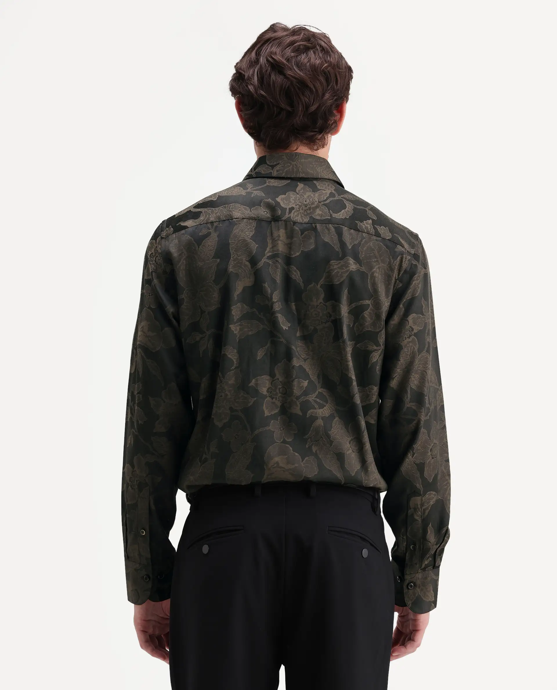 Rare Rabbit Men's Nomo Black Polyester Blend Fabric Spread Collar Regular Fit Jacquard Shirt - Image 7