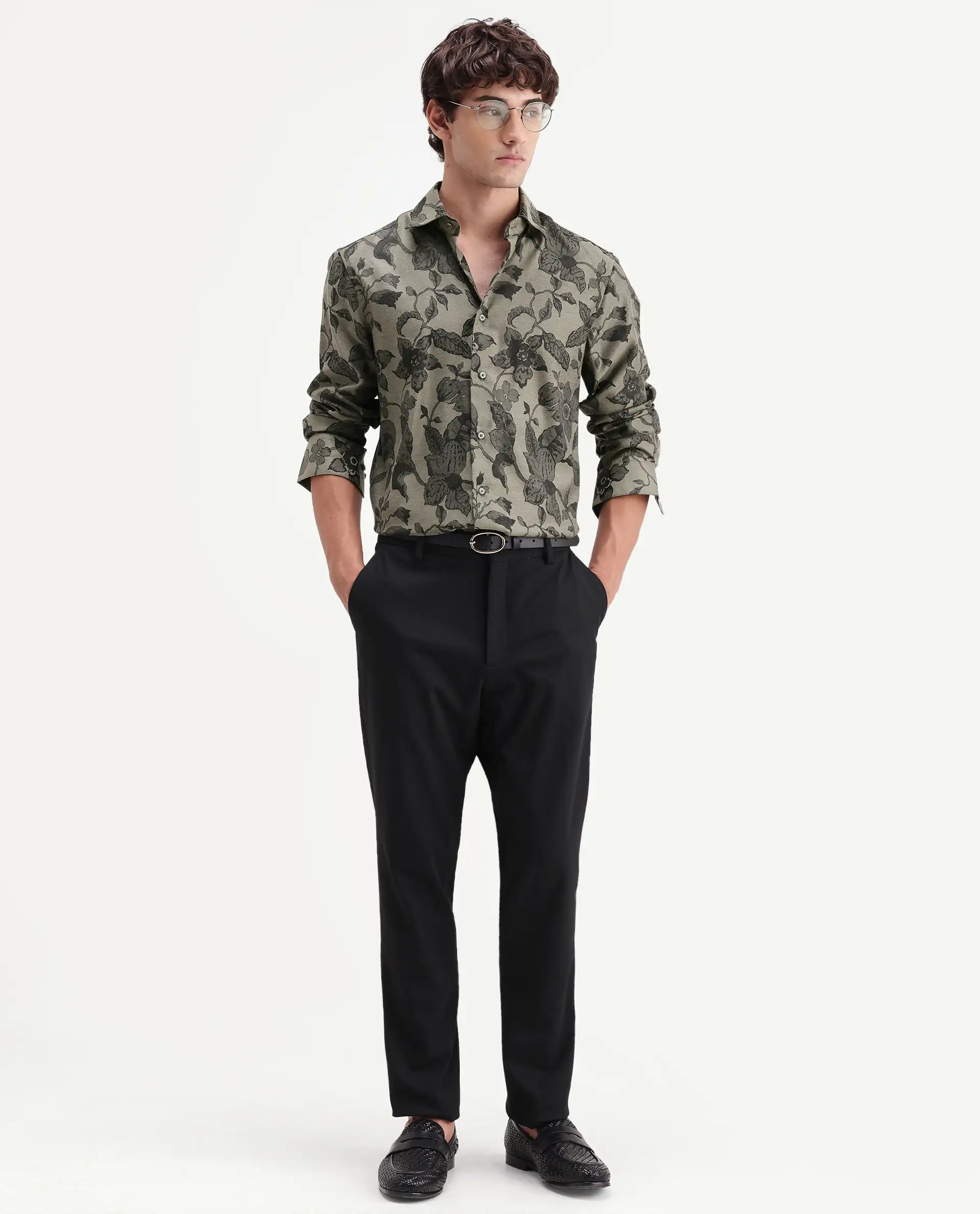 Rare Rabbit Men's Nomo Dark Green Polyester Blend Fabric Spread Collar Regular Fit Floral Print Shirt - Image 2