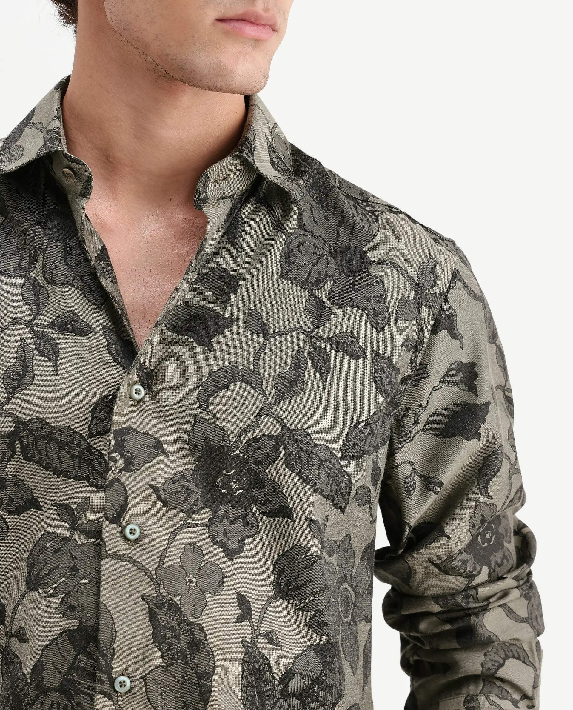 Rare Rabbit Men's Nomo Dark Green Polyester Blend Fabric Spread Collar Regular Fit Floral Print Shirt - Image 3