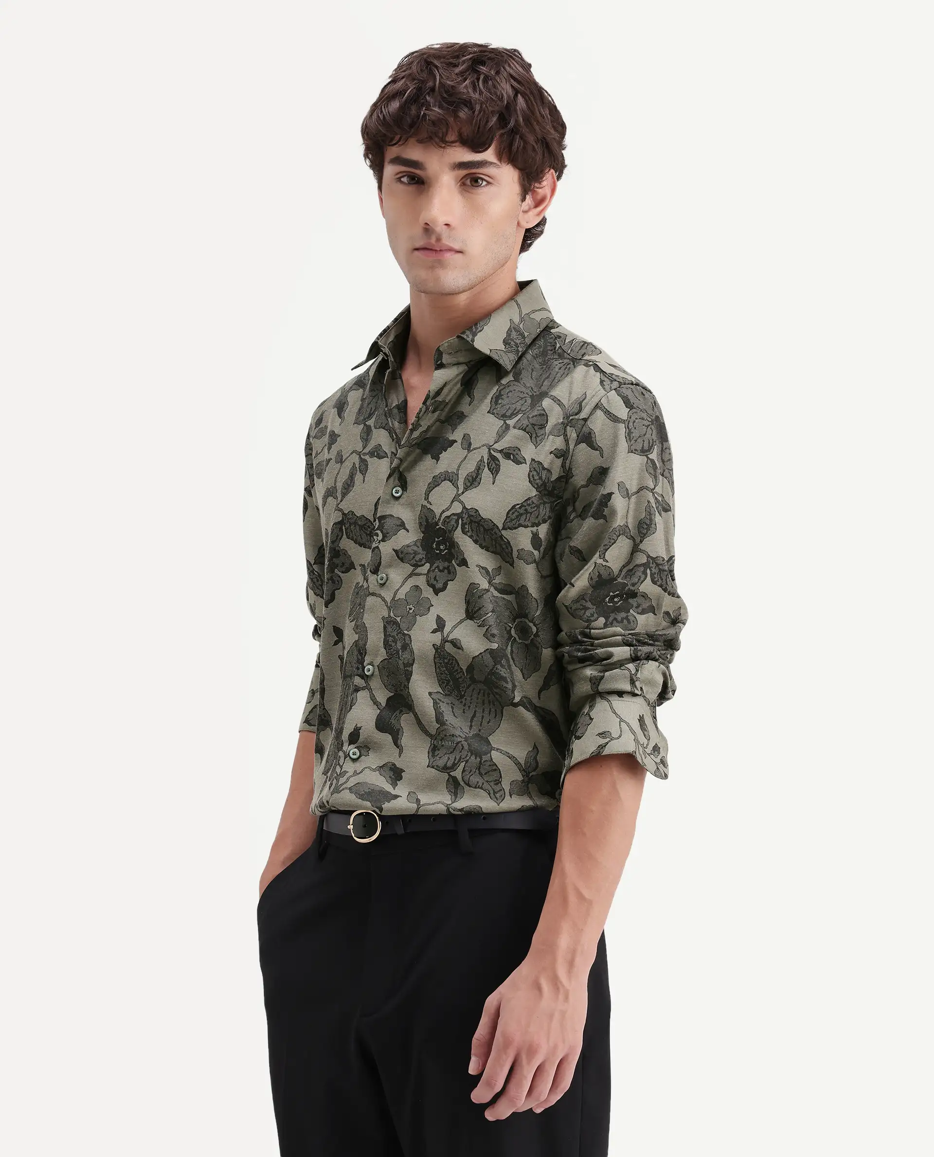 Rare Rabbit Men's Nomo Dark Green Polyester Blend Fabric Spread Collar Regular Fit Floral Print Shirt - Image 6