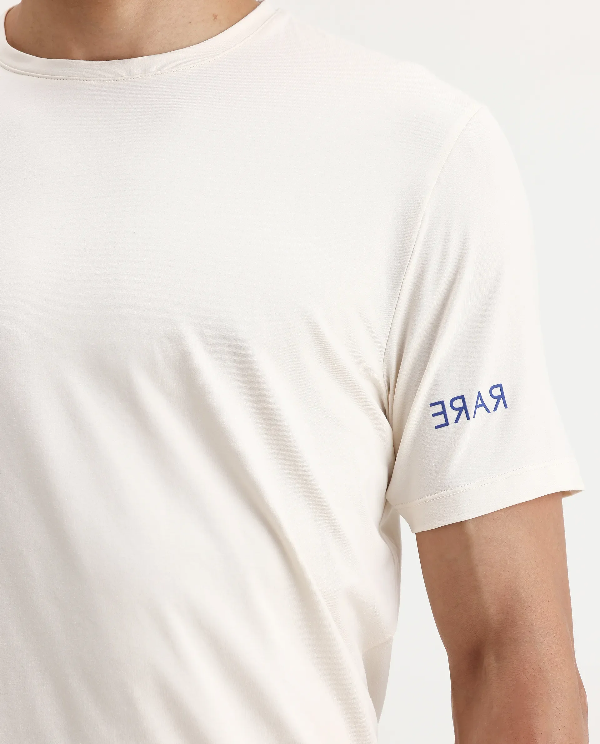 Rare Rabbit Men's Nomo Beige Cotton Blend Monogram Print Regular Fit Half Sleeve Crew Neck T-Shirt - Image 3