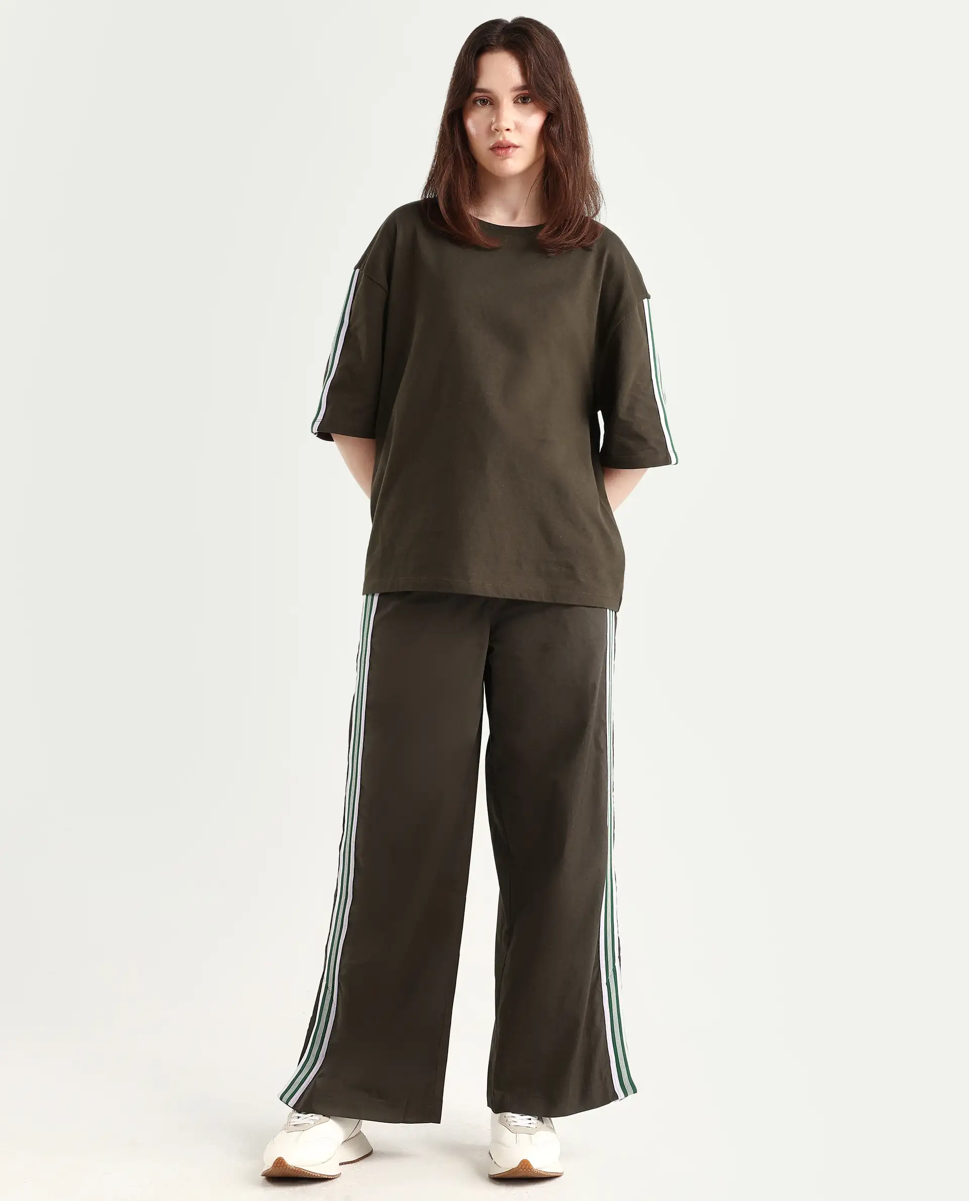 Rareism Women's Nonwen B Brown Cotton Plain Ankle Length Wide Trouser - Image 2