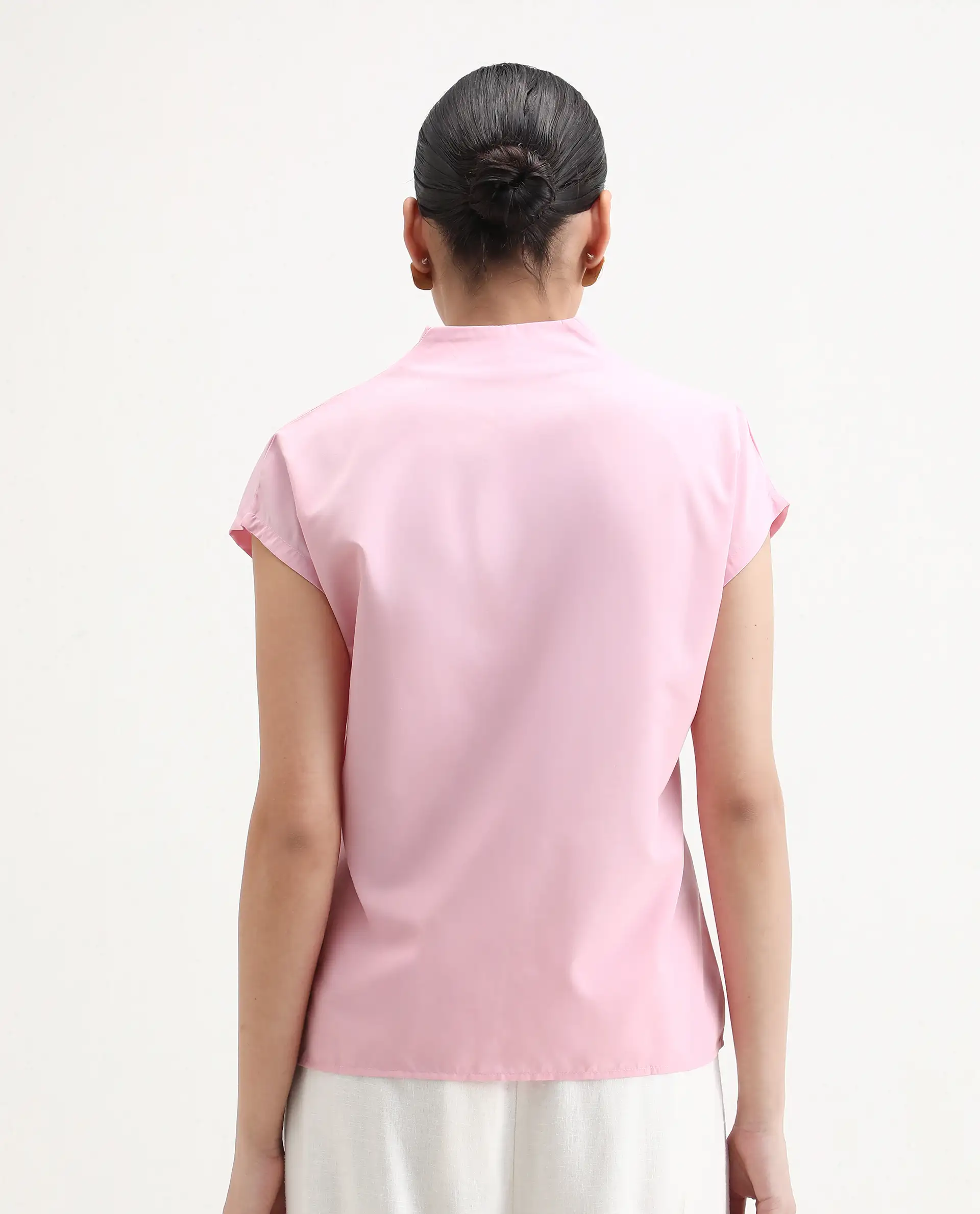 Rareism Women's Nopplo Pink Polyester Blend V-Neck Plain Extended Sleeves Regular Fit Top - Image 7