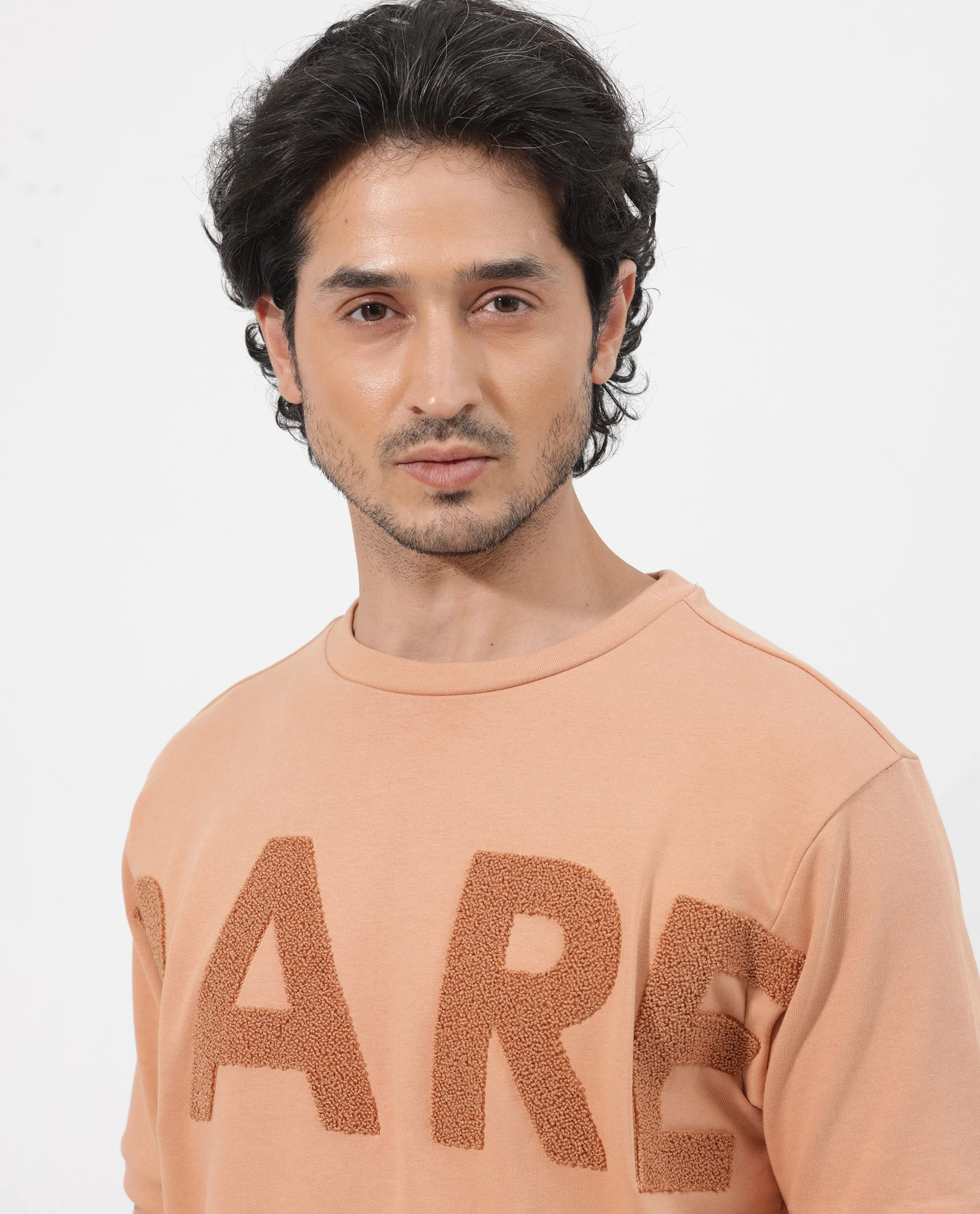 Rare Rabbit Men's Nor-2 Dusky Orange Cotton Blend Embroidered Oversized Fit Half Sleeve Crew Neck T-Shirt - Image 8