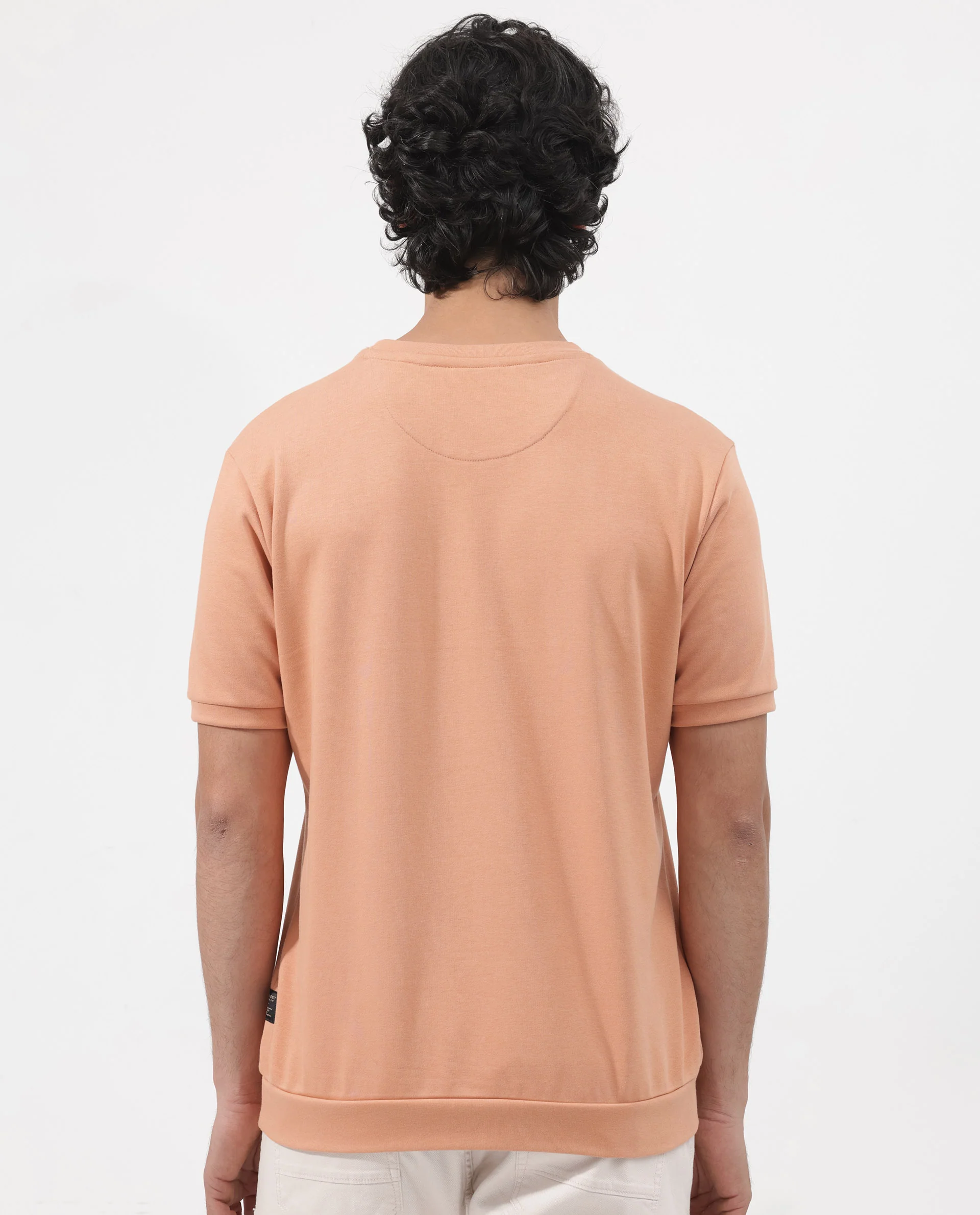 Rare Rabbit Men's Nor-2 Dusky Orange Cotton Blend Embroidered Oversized Fit Half Sleeve Crew Neck T-Shirt - Image 9