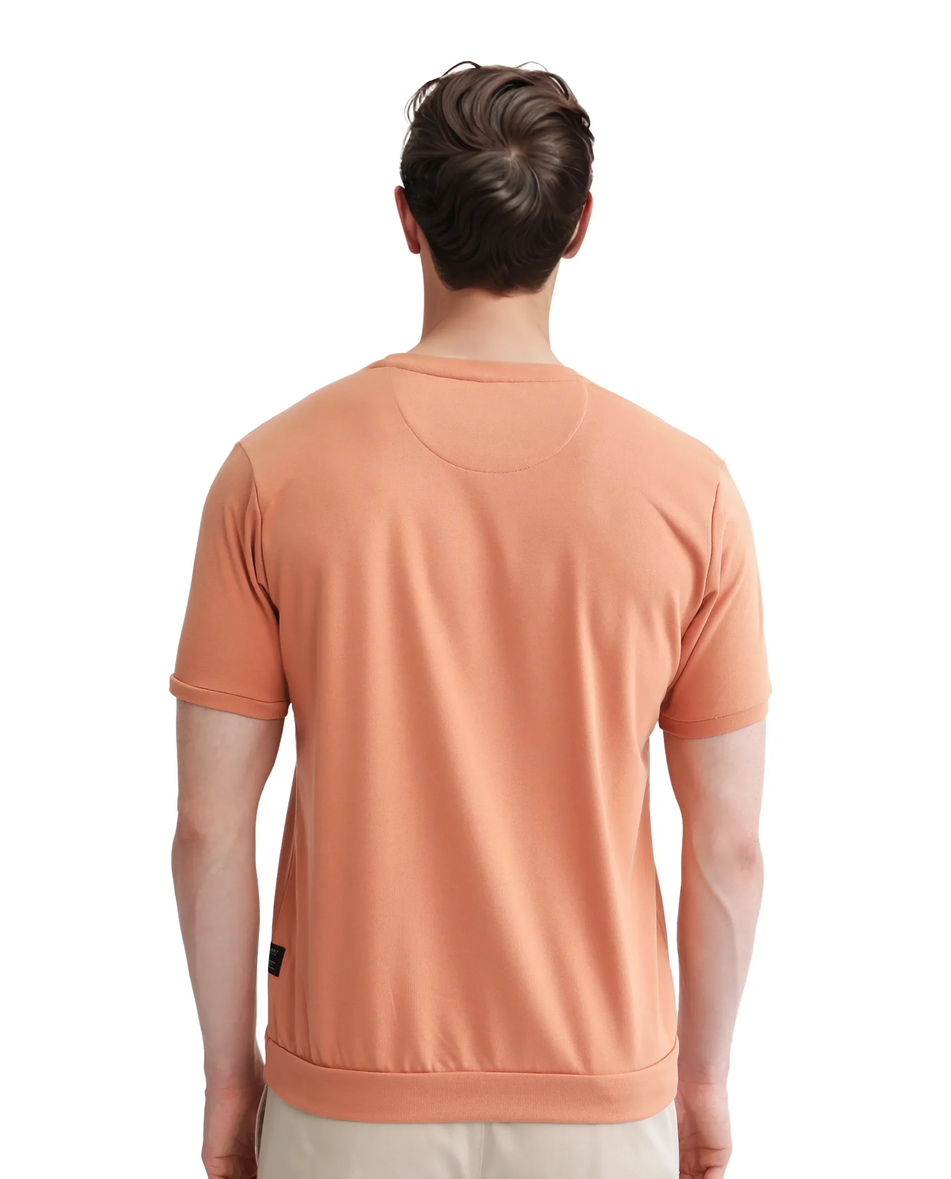Rare Rabbit Men's Nor-3 Dusky Orange Cotton Blend Embroidered Oversized Fit Half Sleeve Crew Neck T-Shirt - Image 8