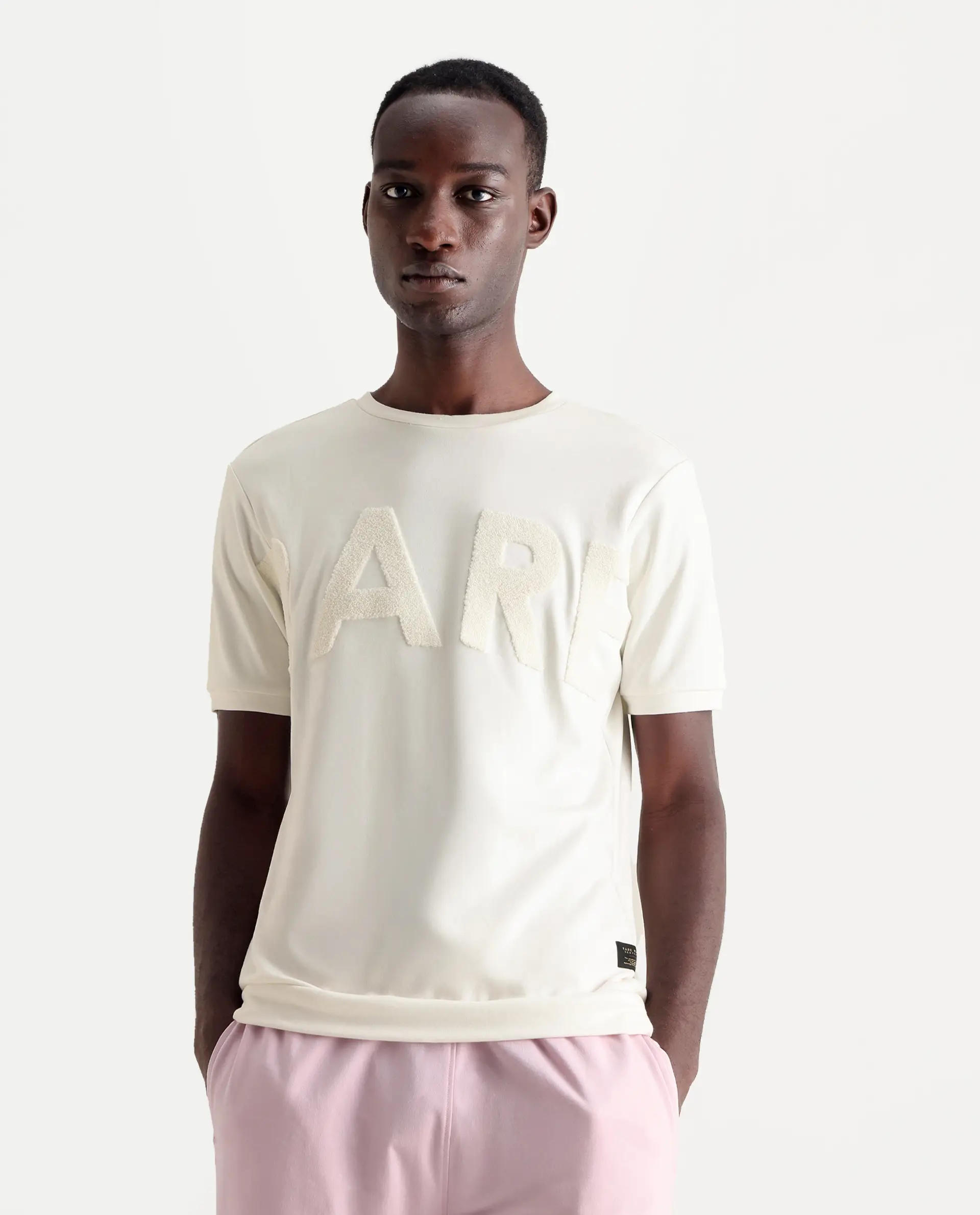 Rare Rabbit Men's Nor-3 Off White Cotton Blend Embroidered Oversized Fit Half Sleeve Crew Neck T-Shirt - Image 4