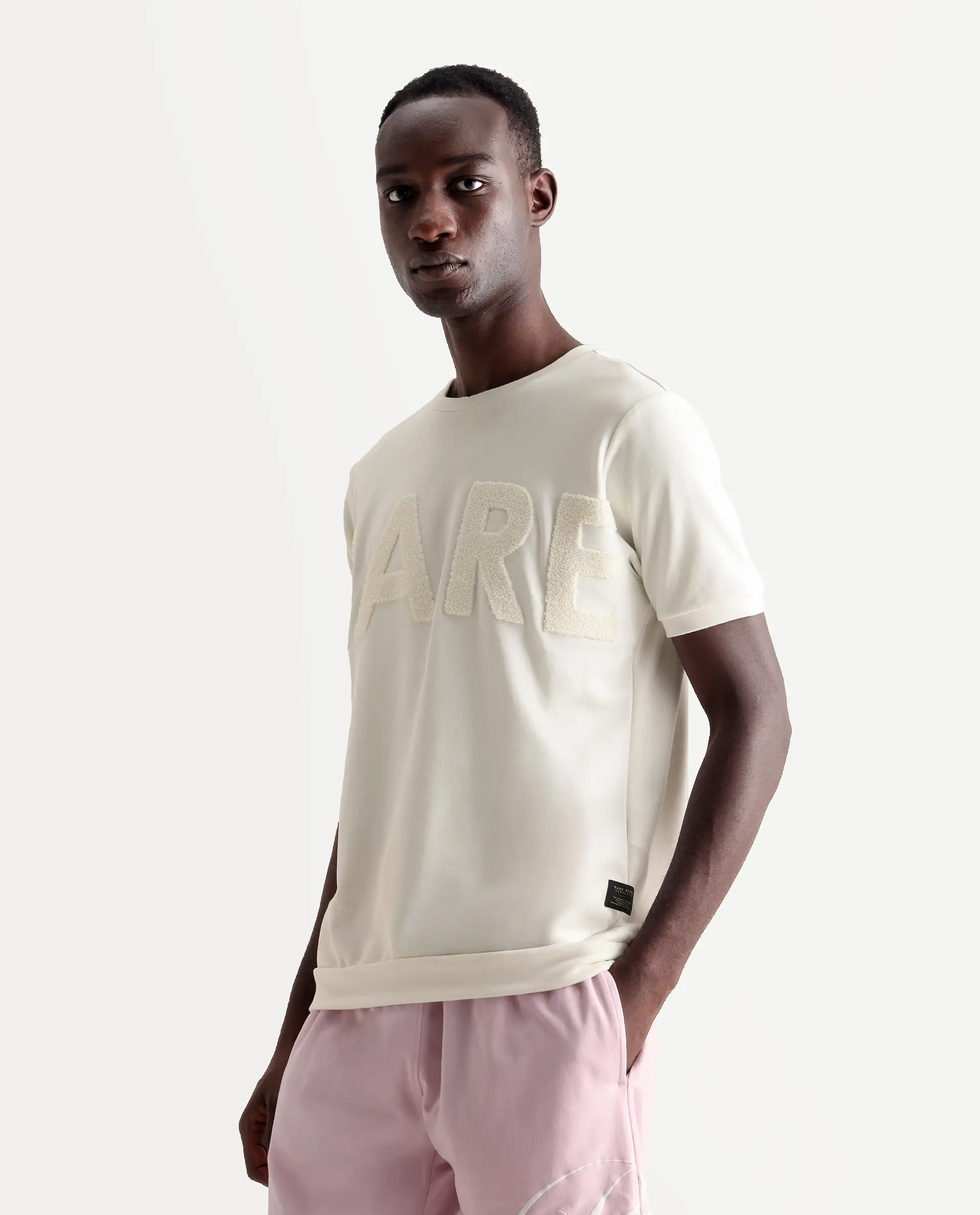 Rare Rabbit Men's Nor-3 Off White Cotton Blend Embroidered Oversized Fit Half Sleeve Crew Neck T-Shirt - Image 5