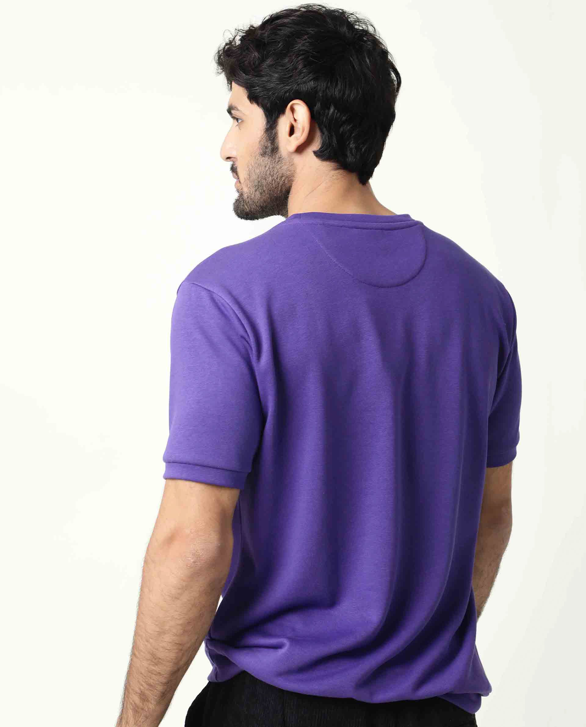 Rare Rabbit Men's Nor Purple Cotton Plain Slim Fit Half Sleeve Crew Neck Sweatshirt - Image 10