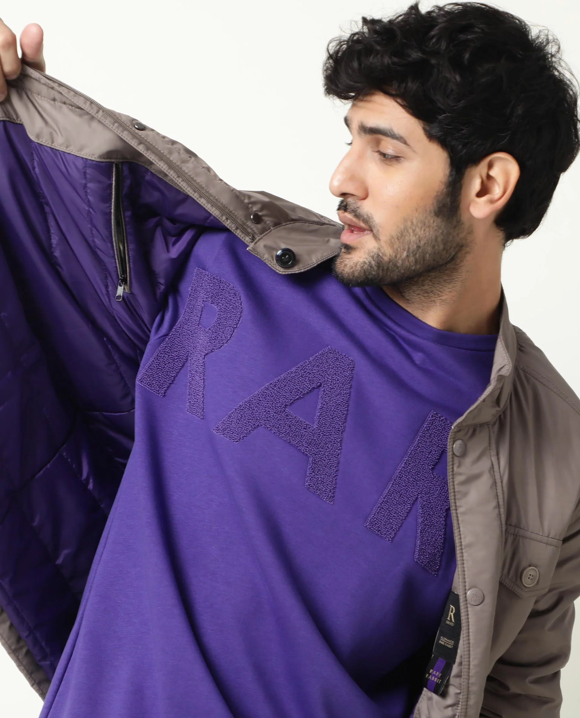 Rare Rabbit Men's Nor Purple Cotton Plain Slim Fit Half Sleeve Crew Neck Sweatshirt - Image 5