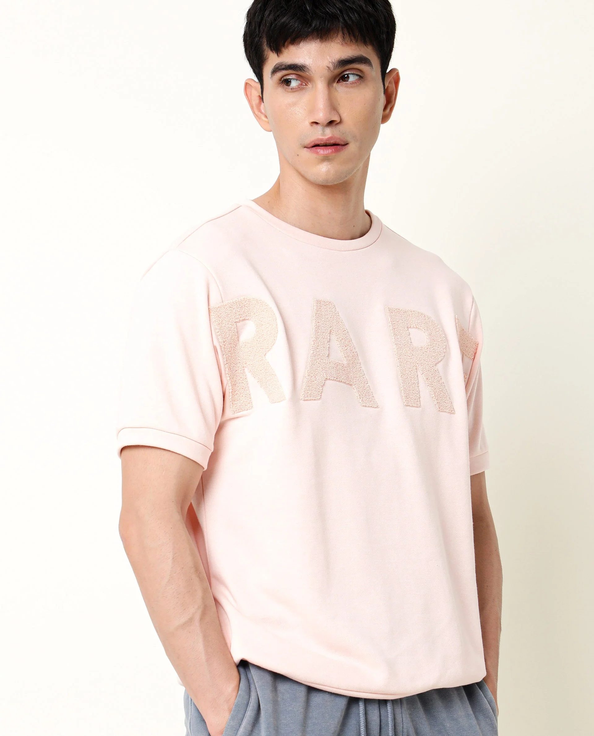 Rare Rabbit Men's Nor Peach Cotton Printed Slim Fit Half Sleeve Crew Neck Sweatshirt - Image 11