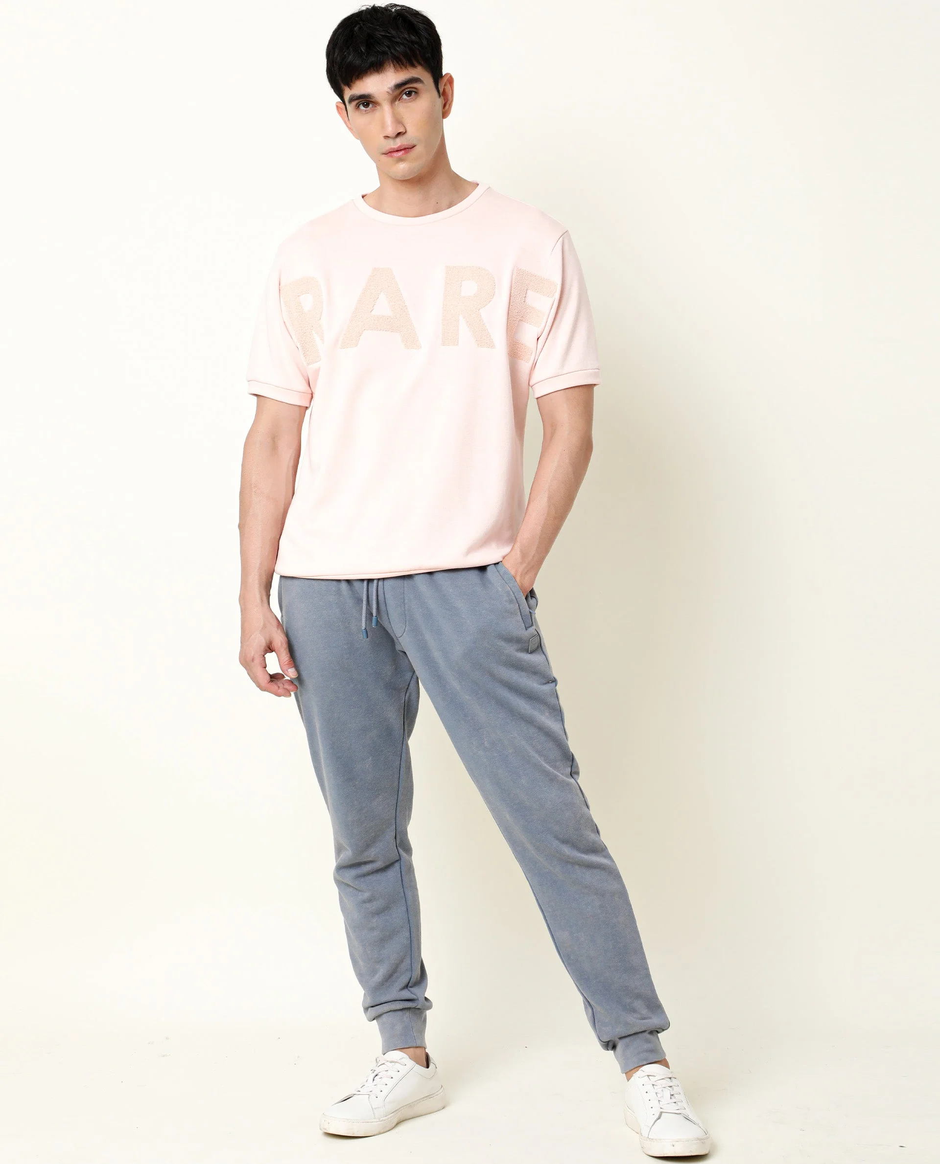 Rare Rabbit Men's Nor Peach Cotton Printed Slim Fit Half Sleeve Crew Neck Sweatshirt - Image 2