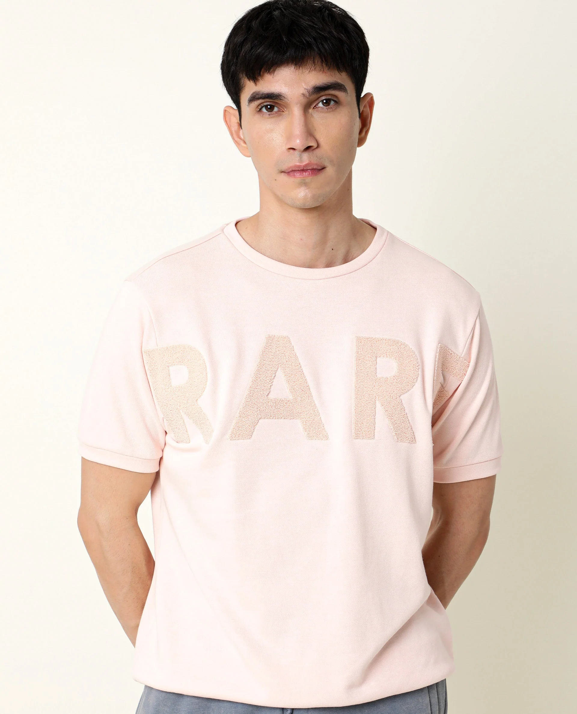 Rare Rabbit Men's Nor Peach Cotton Printed Slim Fit Half Sleeve Crew Neck Sweatshirt - Image 3