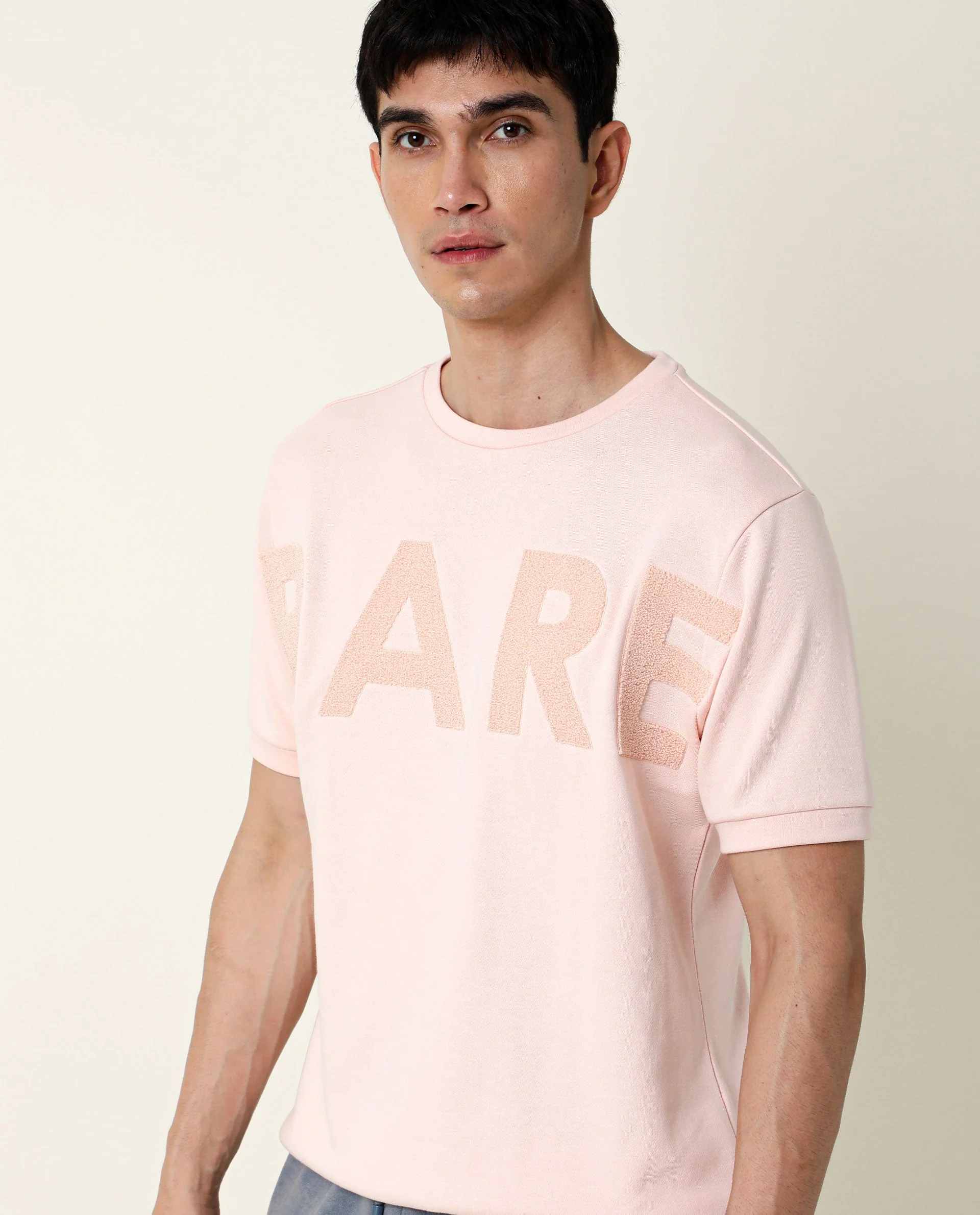 Rare Rabbit Men's Nor Peach Cotton Printed Slim Fit Half Sleeve Crew Neck Sweatshirt - Image 4