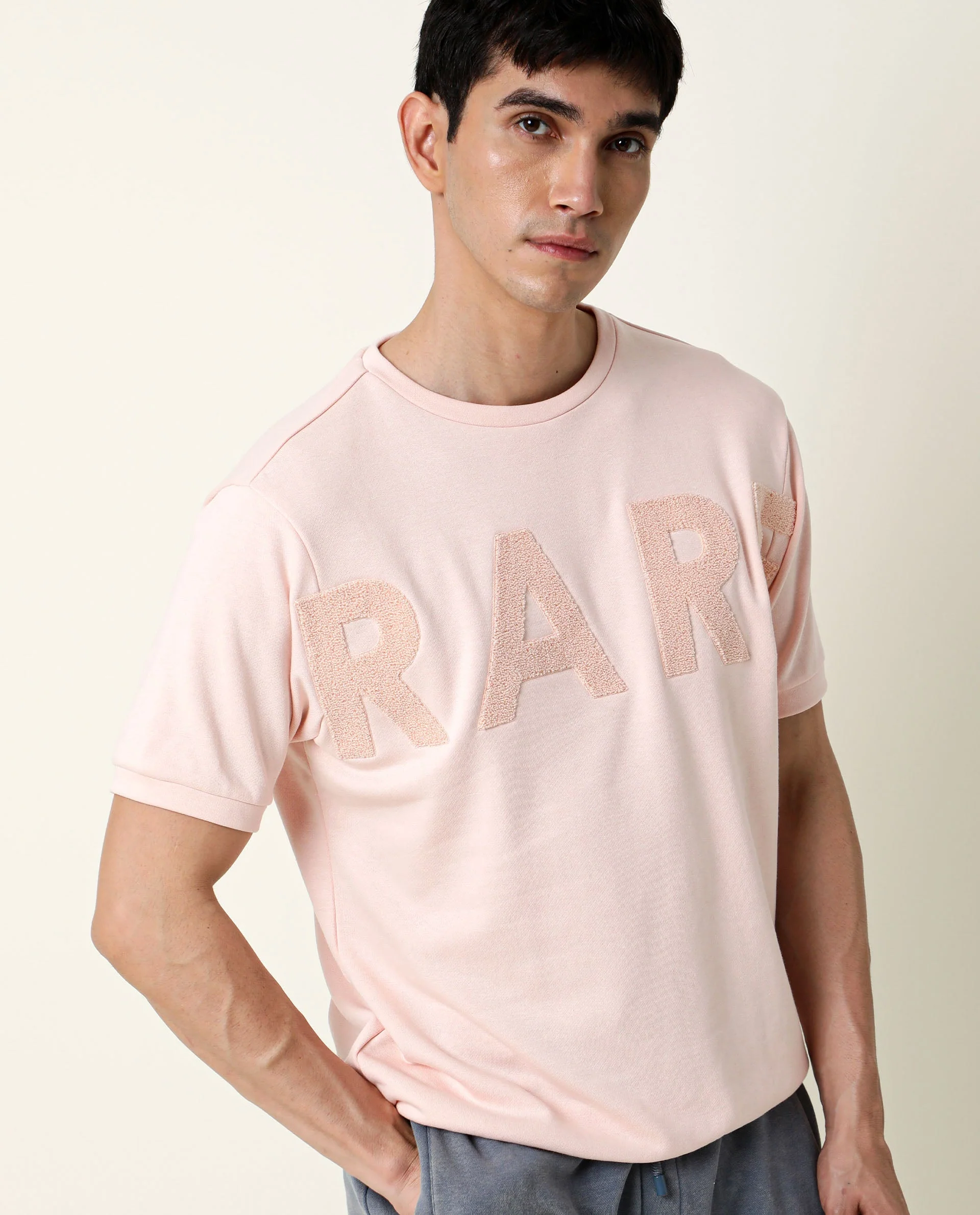 Rare Rabbit Men's Nor Peach Cotton Printed Slim Fit Half Sleeve Crew Neck Sweatshirt - Image 5
