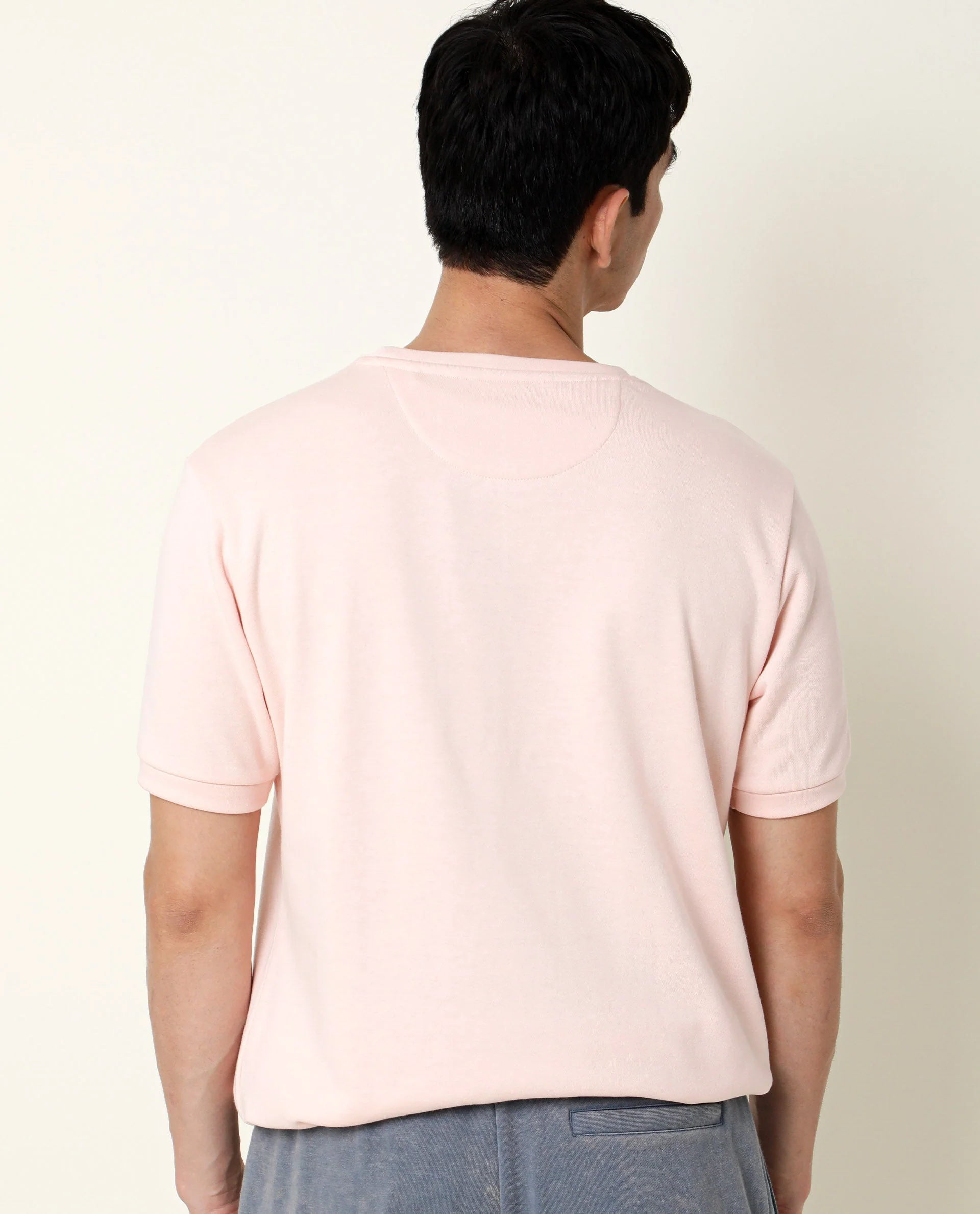 Rare Rabbit Men's Nor Peach Cotton Printed Slim Fit Half Sleeve Crew Neck Sweatshirt - Image 7