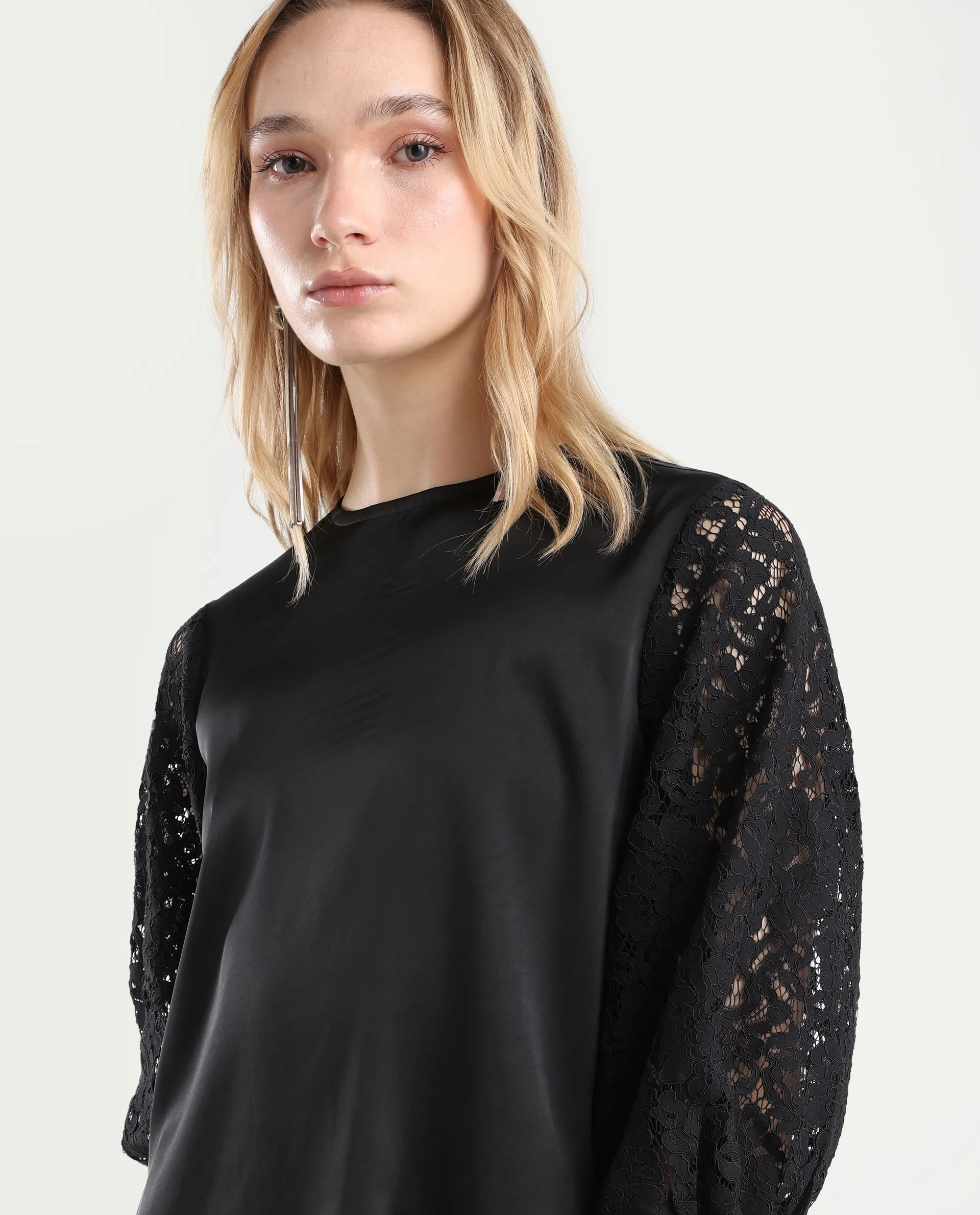 Rareism Women's Norbury Black Polyester High Neck Plain Balloon Sleeve Regular Fit Top - Image 4