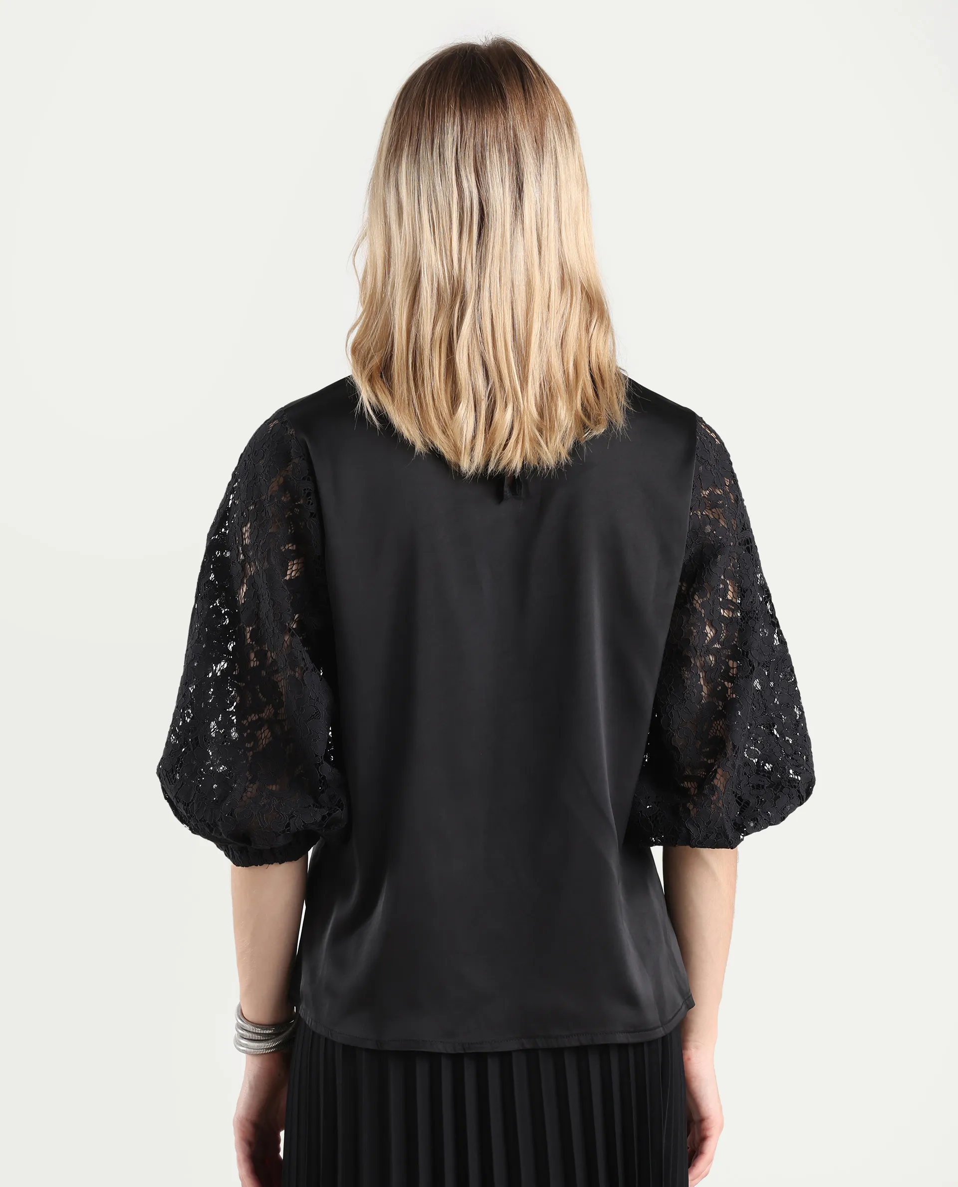 Rareism Women's Norbury Black Polyester High Neck Plain Balloon Sleeve Regular Fit Top - Image 7