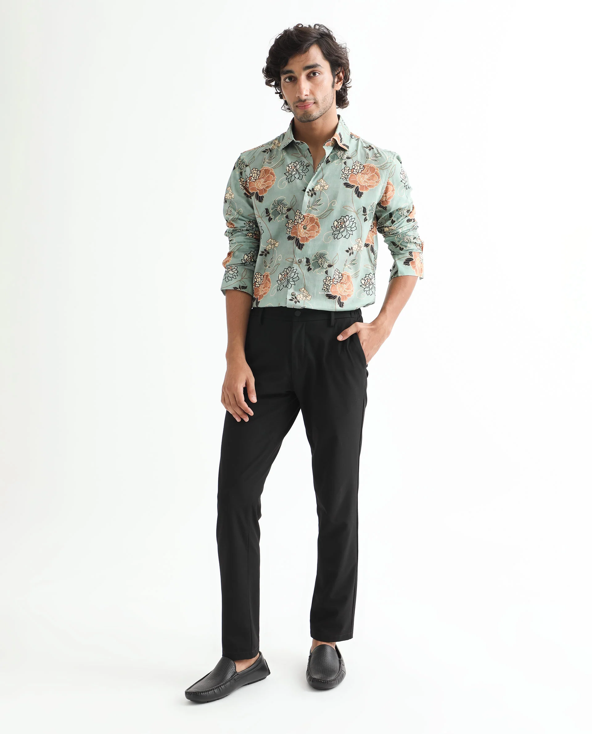 Rare Rabbit Men's Nord Light Green Cotton Floral Print Regular Fit Full Sleeve Collared Shirt - Image 2