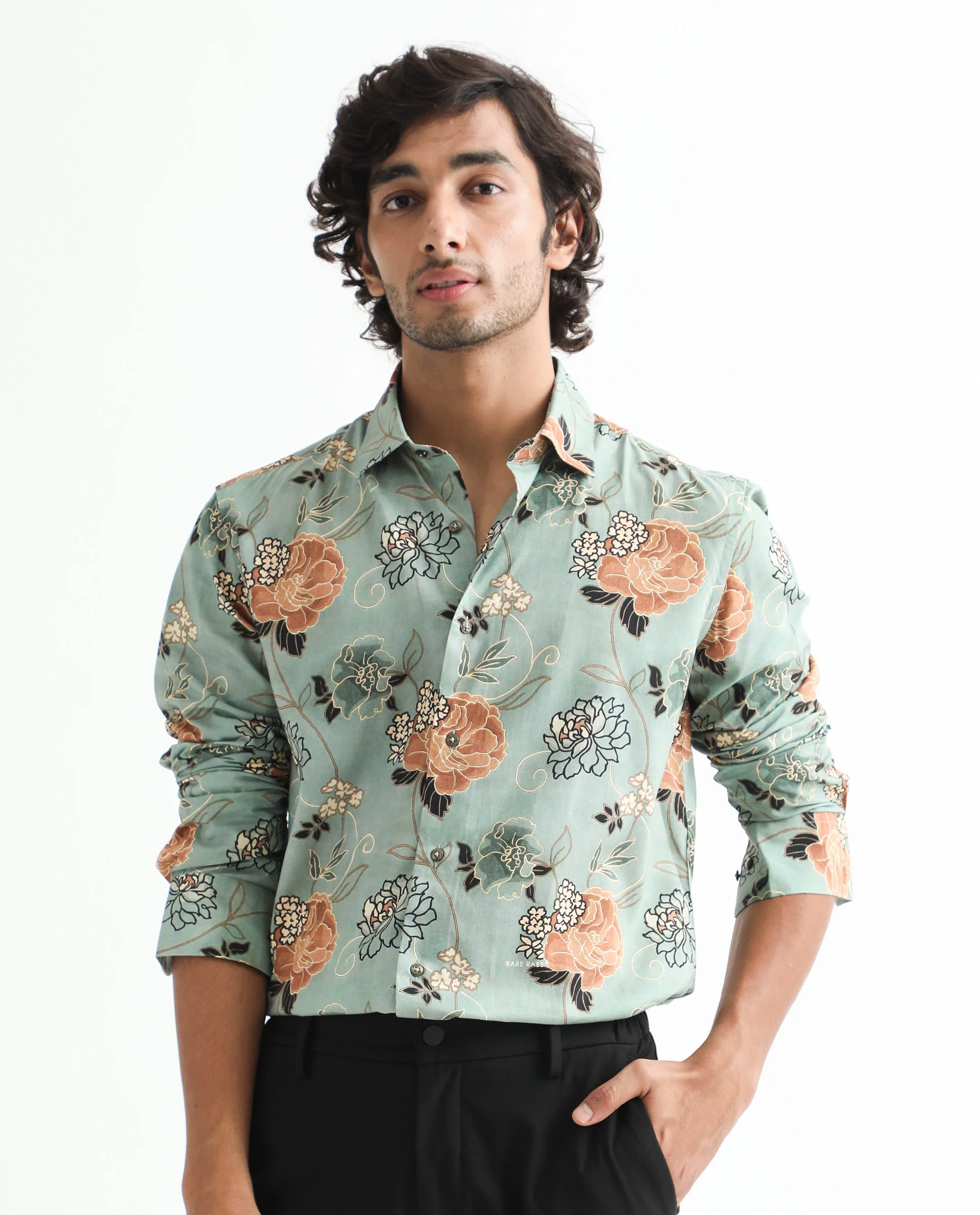 Rare Rabbit Men's Nord Light Green Cotton Floral Print Regular Fit Full Sleeve Collared Shirt - Image 3