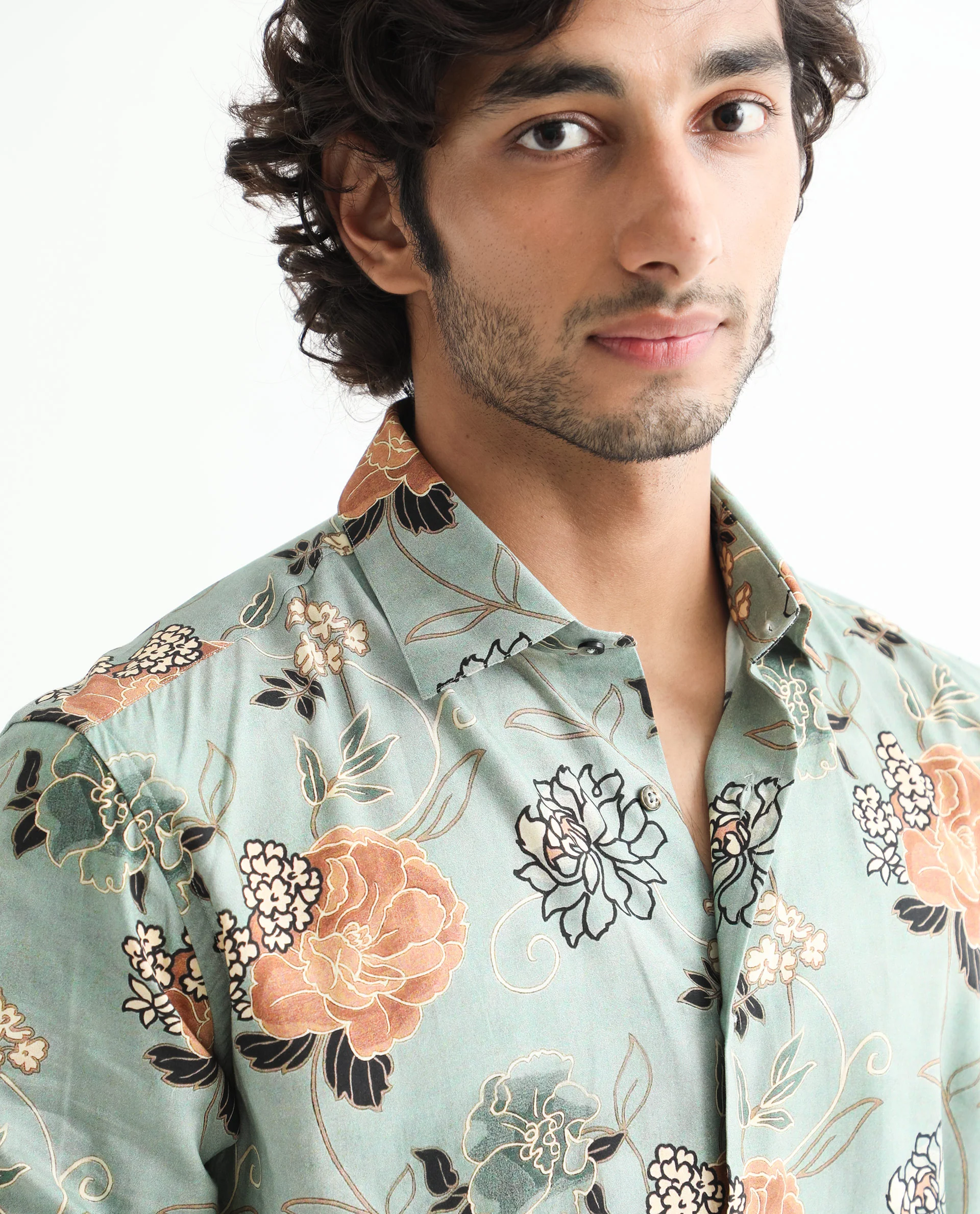 Rare Rabbit Men's Nord Light Green Cotton Floral Print Regular Fit Full Sleeve Collared Shirt - Image 5