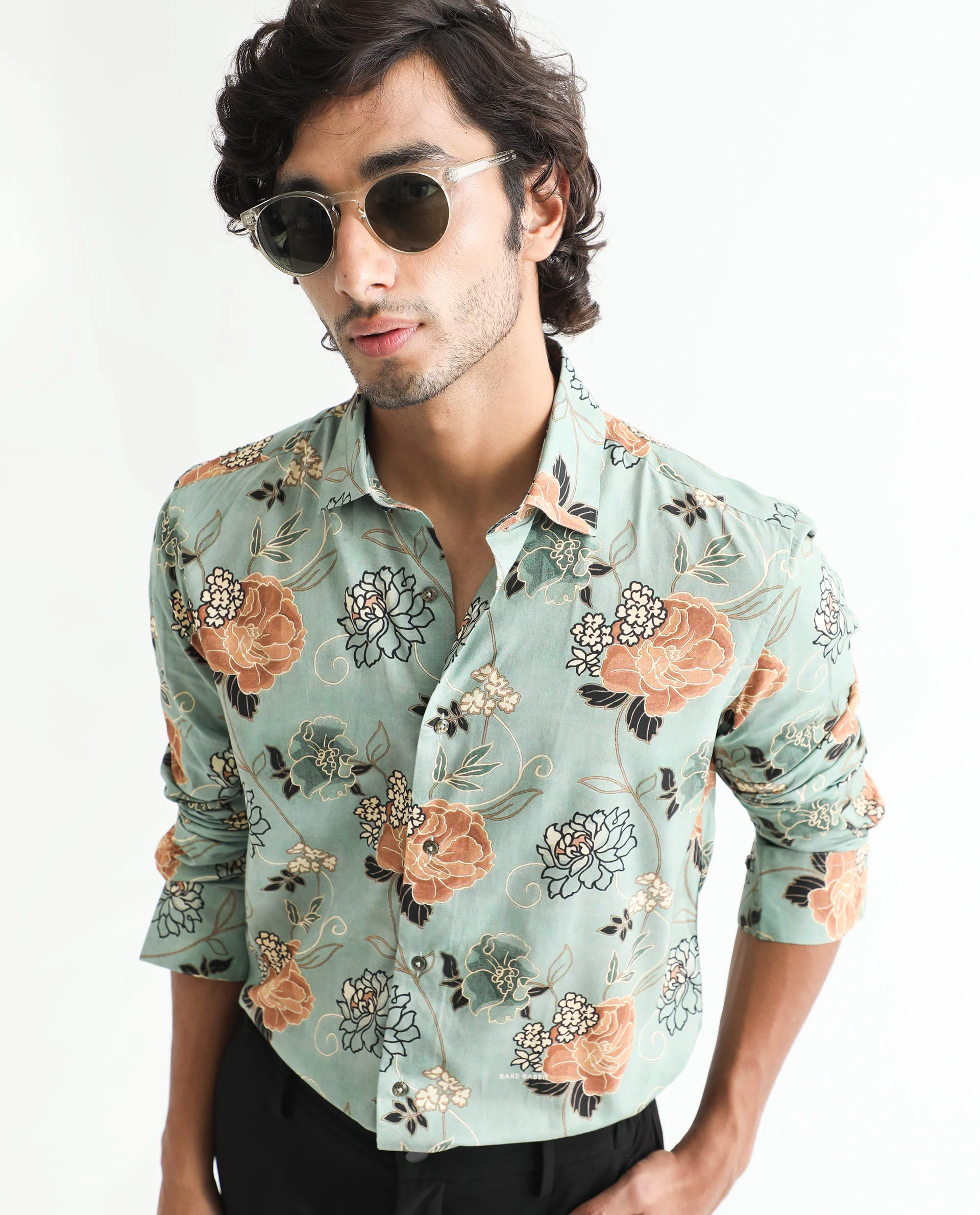 Rare Rabbit Men's Nord Light Green Cotton Floral Print Regular Fit Full Sleeve Collared Shirt - Image 6