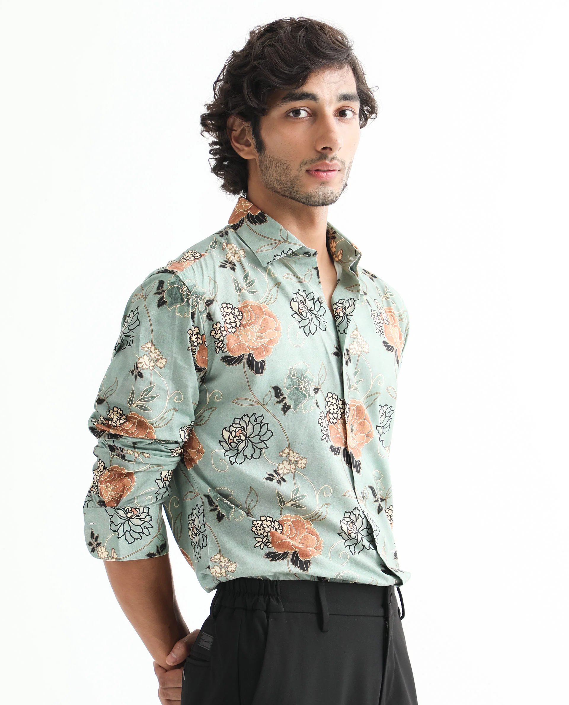 Rare Rabbit Men's Nord Light Green Cotton Floral Print Regular Fit Full Sleeve Collared Shirt - Image 8