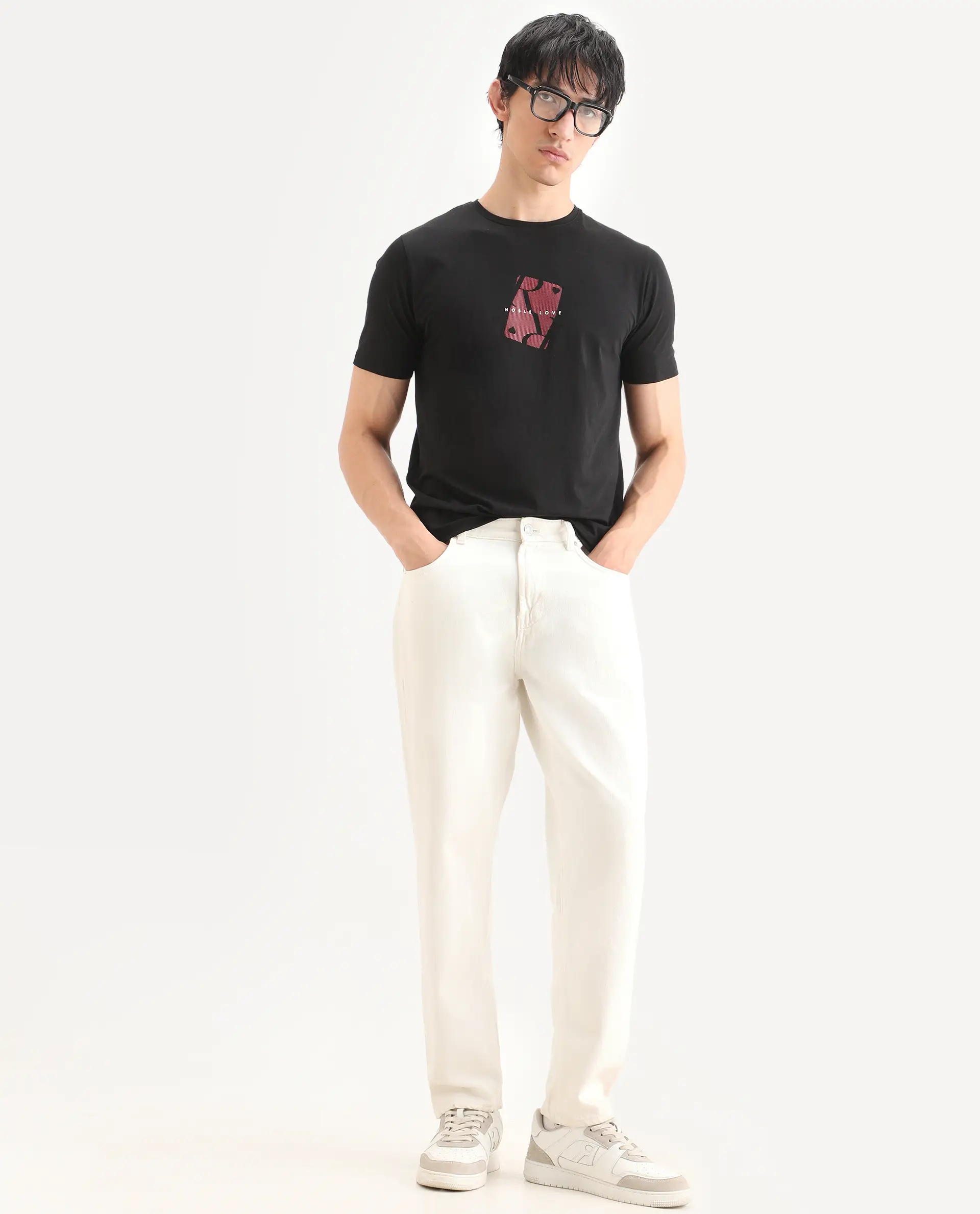 Rare Rabbit Men's Nord Black Cotton Blend Fabric Half Sleeve Crew Neck Regular Fit Graphic Print T-Shirt - Image 2