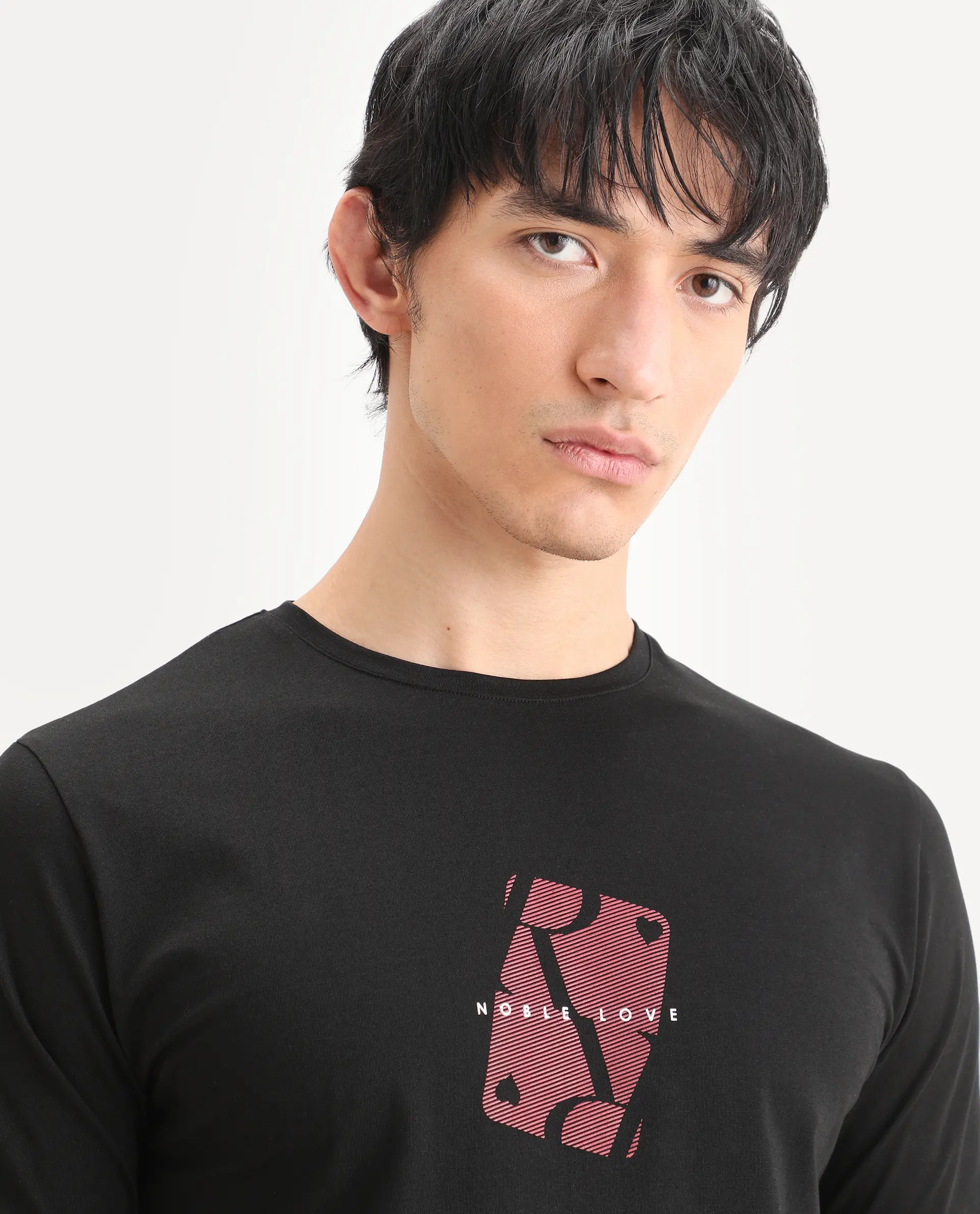 Rare Rabbit Men's Nord Black Cotton Blend Fabric Half Sleeve Crew Neck Regular Fit Graphic Print T-Shirt - Image 3