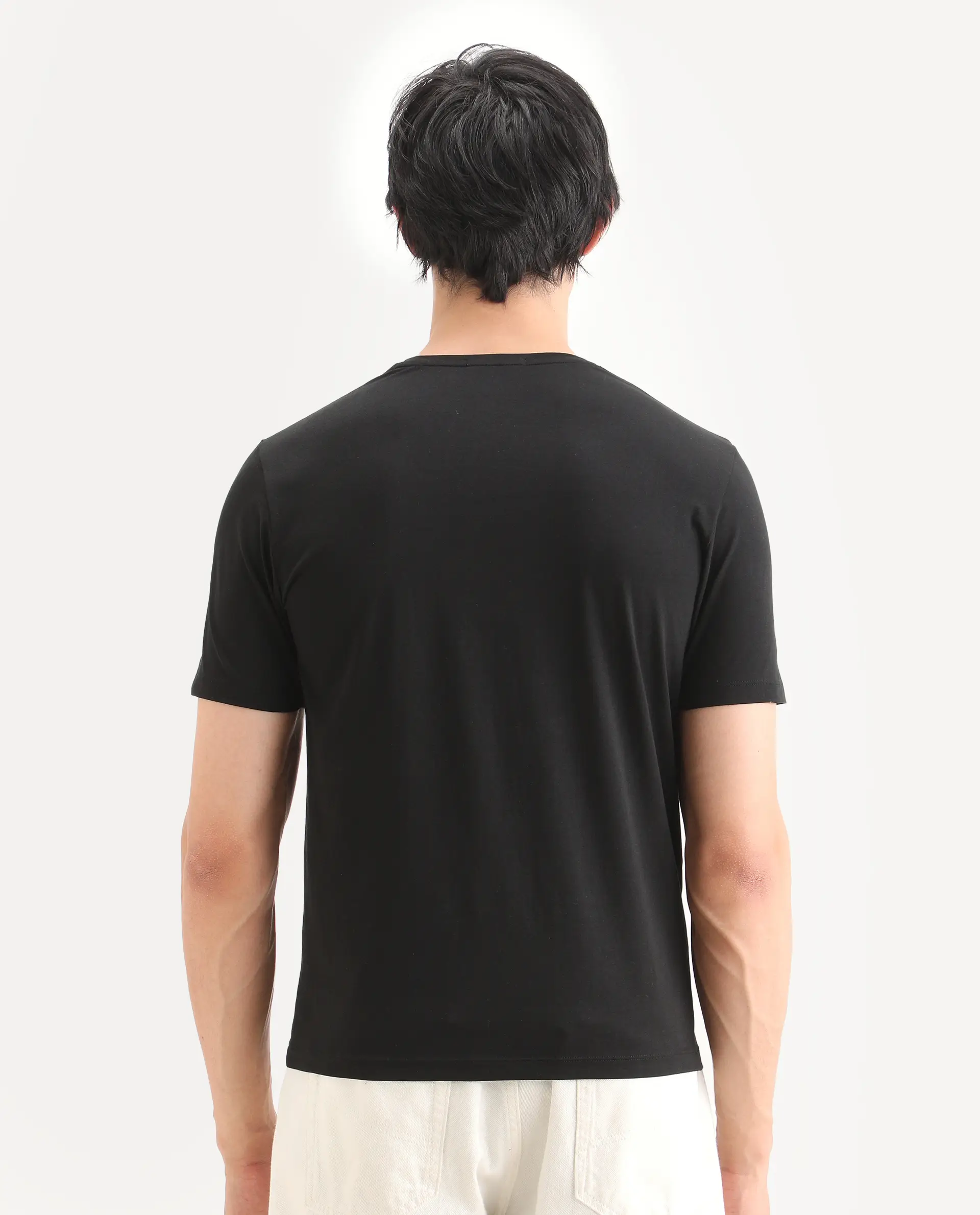 Rare Rabbit Men's Nord Black Cotton Blend Fabric Half Sleeve Crew Neck Regular Fit Graphic Print T-Shirt - Image 7