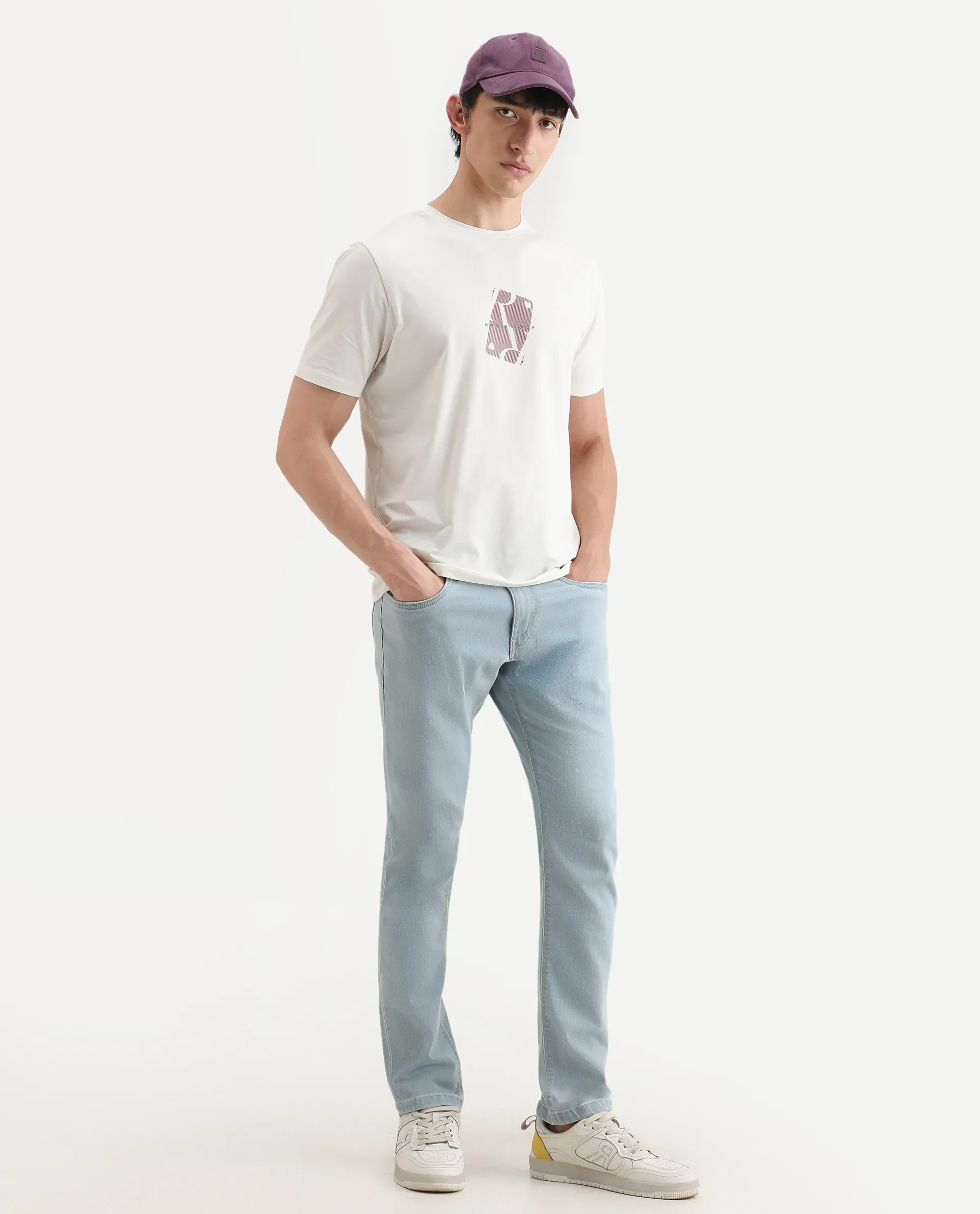 Rare Rabbit Men's Nord White Cotton Blend Fabric Half Sleeve Crew Neck Regular Fit Graphic Print T-Shirt - Image 2