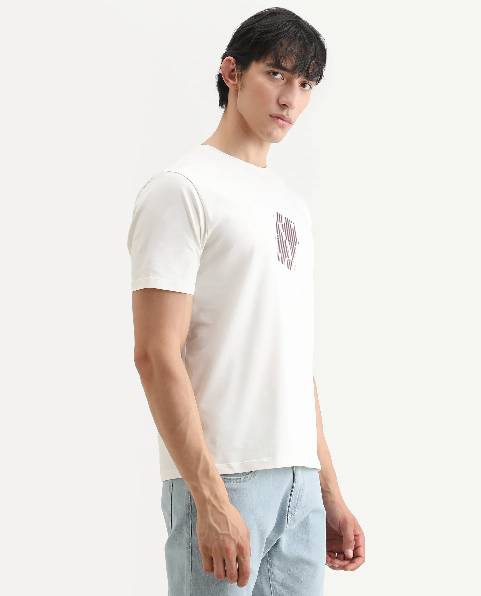 Rare Rabbit Men's Nord White Cotton Blend Fabric Half Sleeve Crew Neck Regular Fit Graphic Print T-Shirt - Image 6