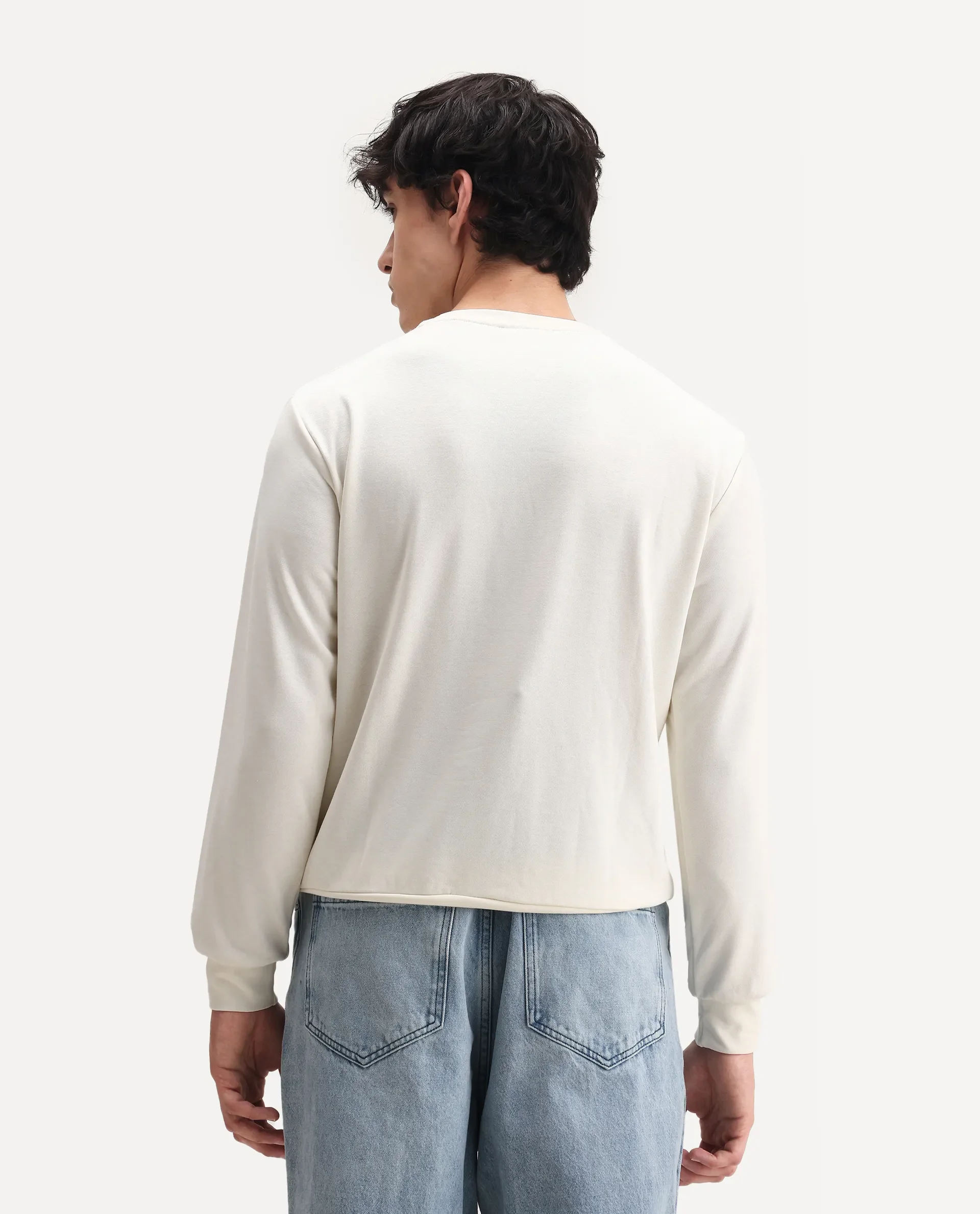 Rare Rabbit Men's Norman Off White Cotton Embroidered Relaxed Fit Full Sleeve Crew Neck Sweatshirt - Image 7