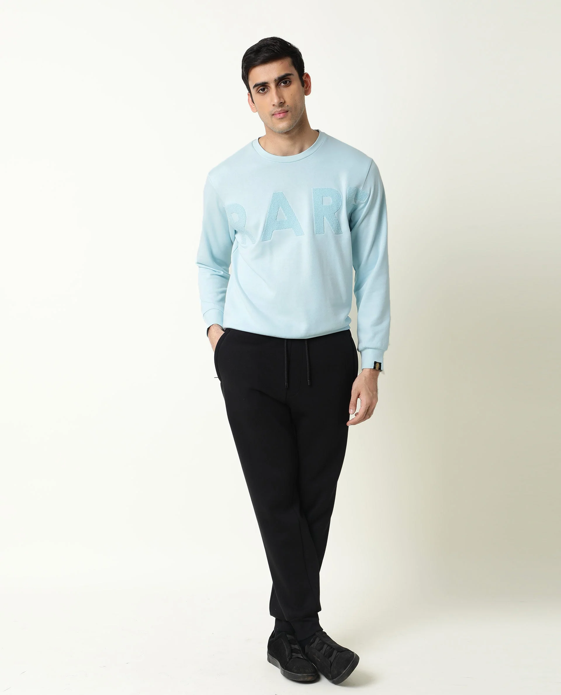 Rare Rabbit Men's Norman Blue Plain Regular Fit Full Sleeve Crew Neck Sweatshirt - Image 2