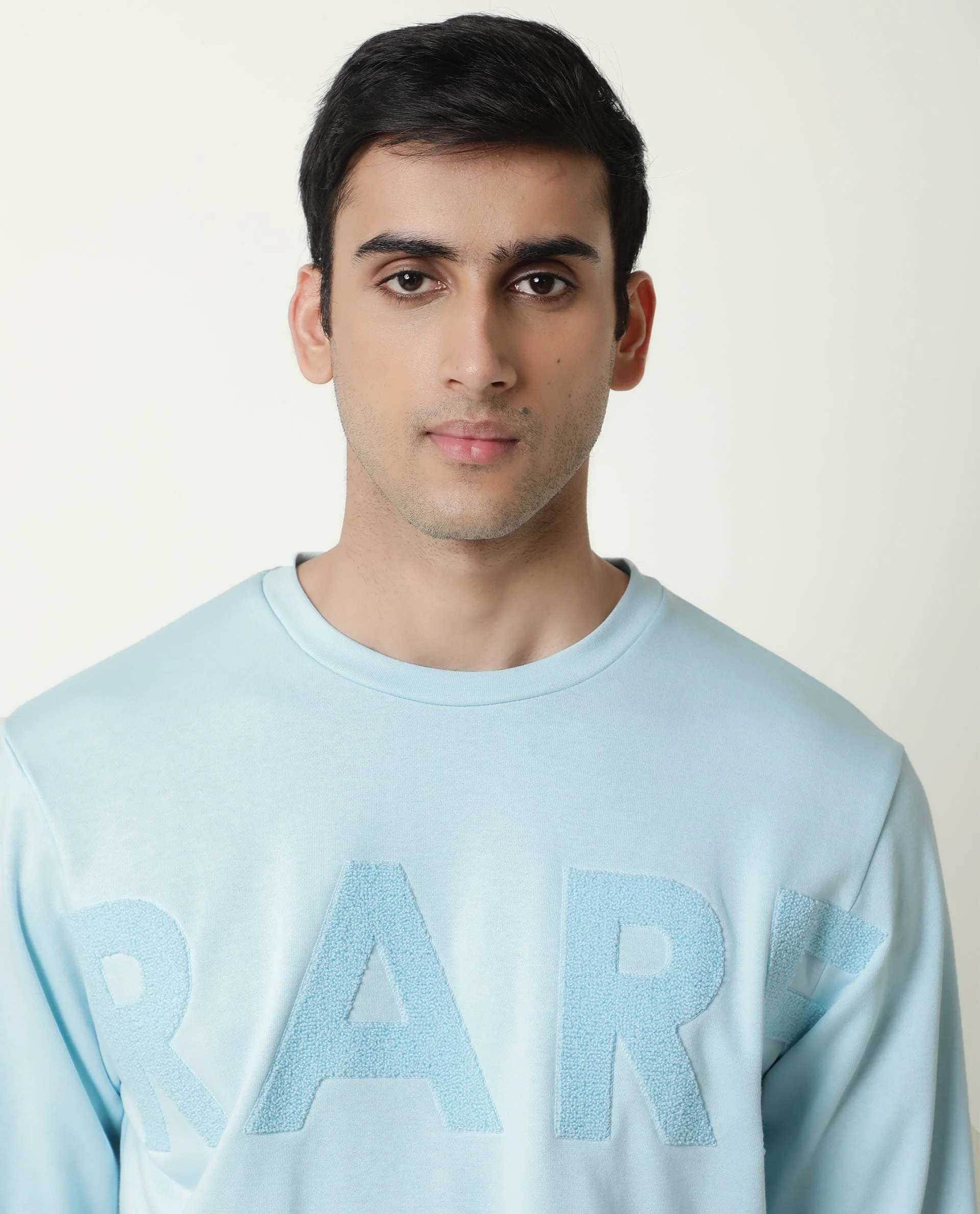 Rare Rabbit Men's Norman Blue Plain Regular Fit Full Sleeve Crew Neck Sweatshirt - Image 3