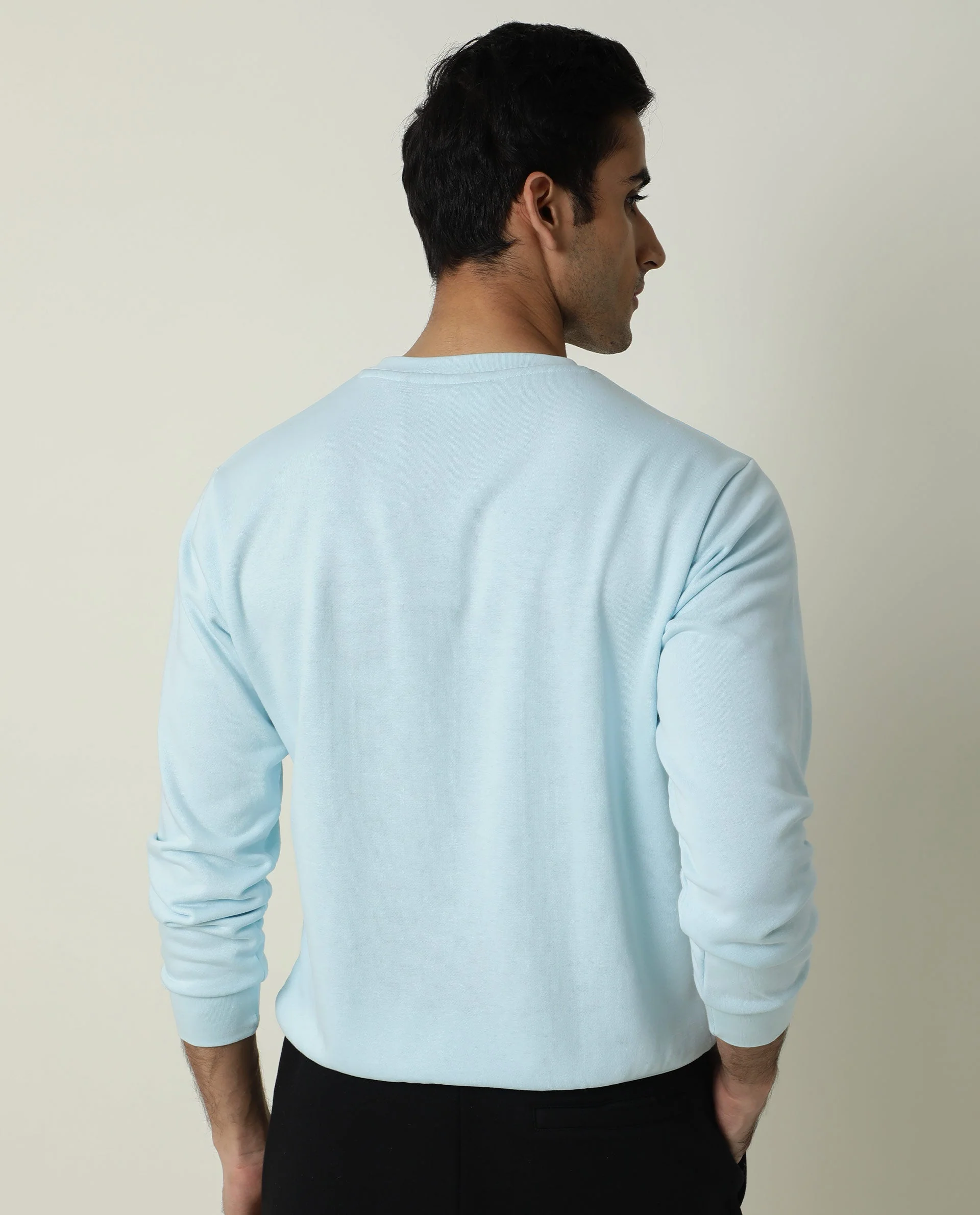 Rare Rabbit Men's Norman Blue Plain Regular Fit Full Sleeve Crew Neck Sweatshirt - Image 4