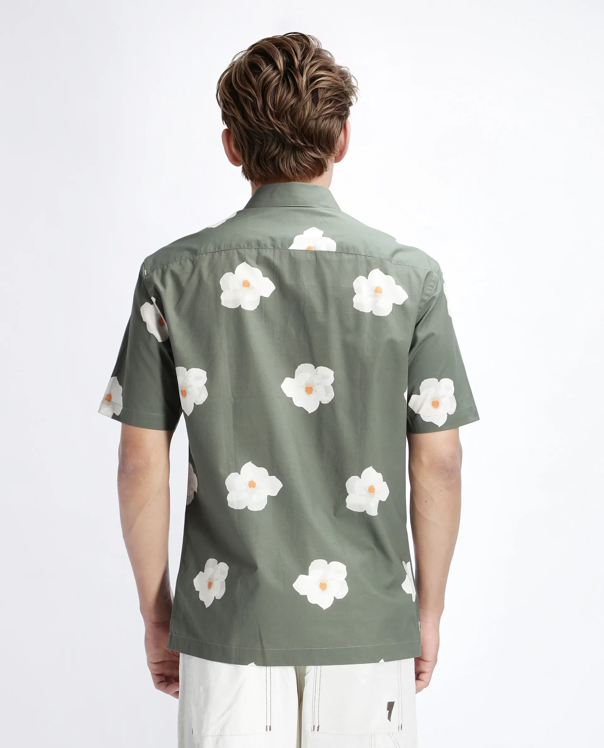 Rare Rabbit Men's Nort Olive Cotton Floral Print Regular Fit Half Sleeve Collared Shirt - Image 4